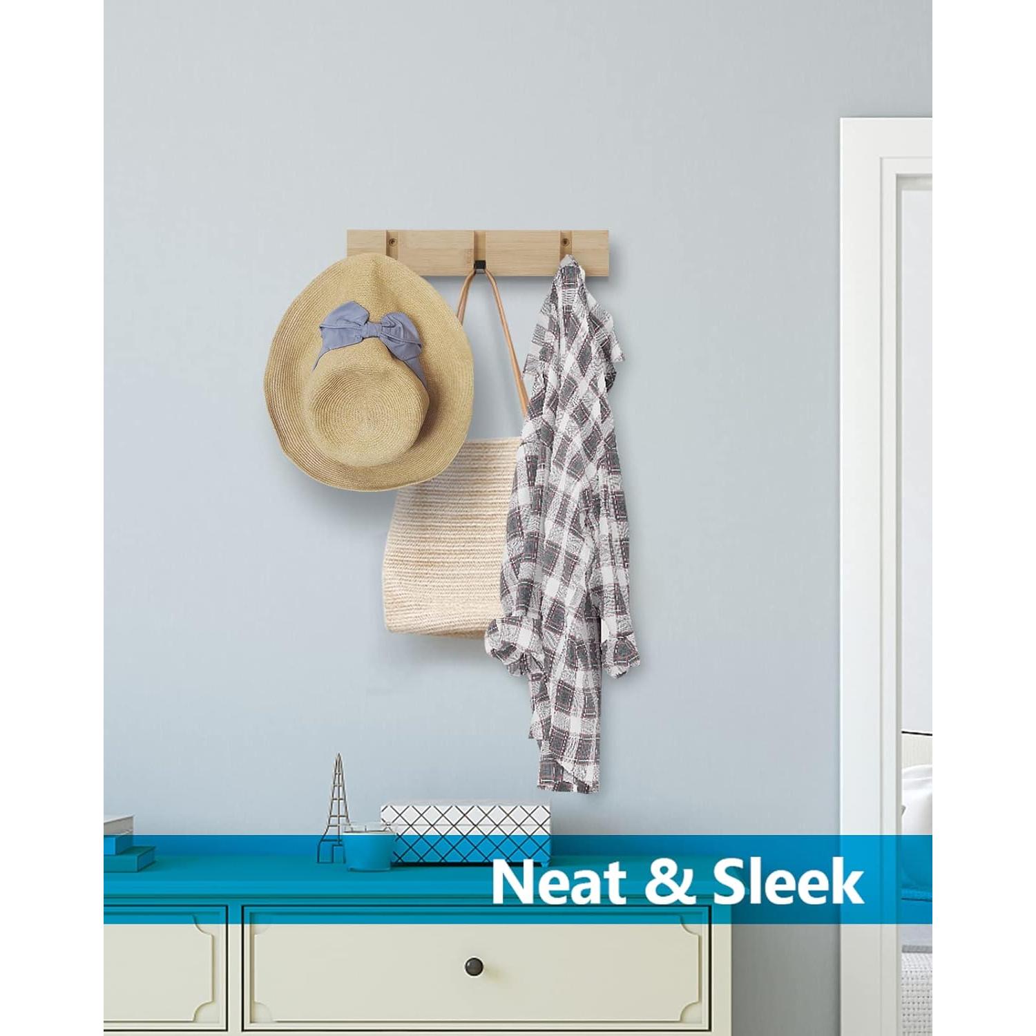 Perchero de pared JSVER 3 ganchos retráctiles bambú 30x5.4cm