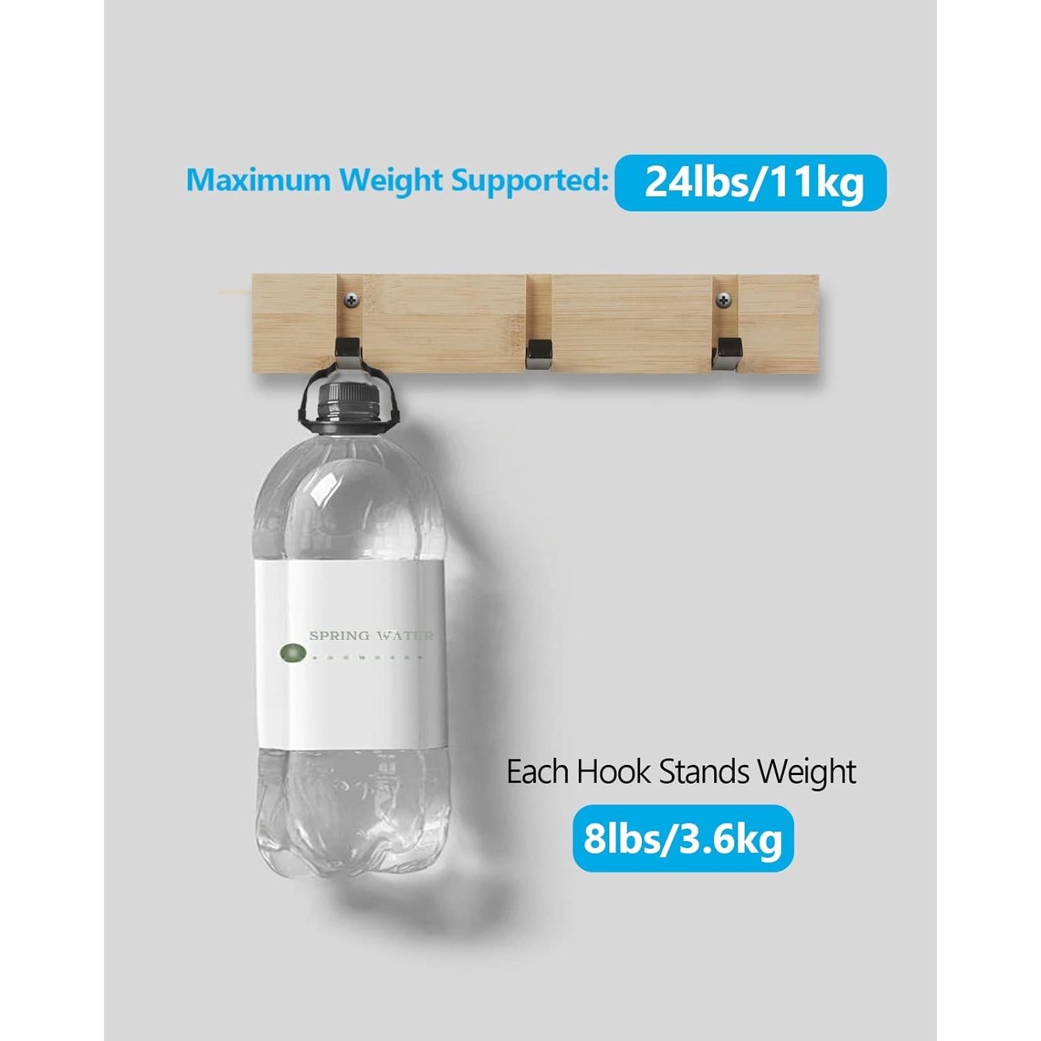 Perchero de pared JSVER 3 ganchos retráctiles bambú 30x5.4cm