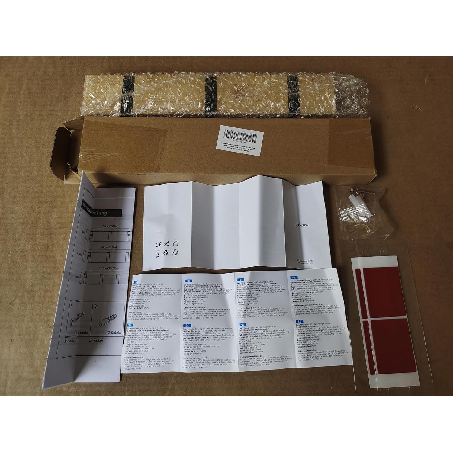 Perchero de pared JSVER 3 ganchos retráctiles bambú 30x5.4cm