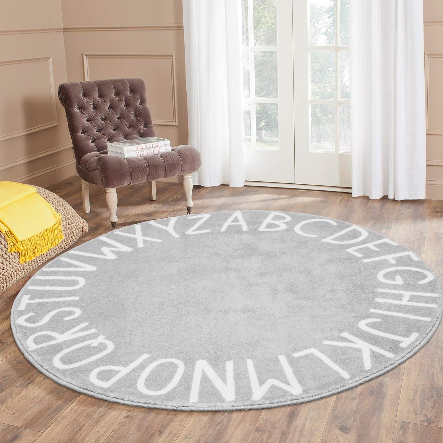 Alfombra Redonda de Área Topotdor 1.02m Alfabeto Gris Suave