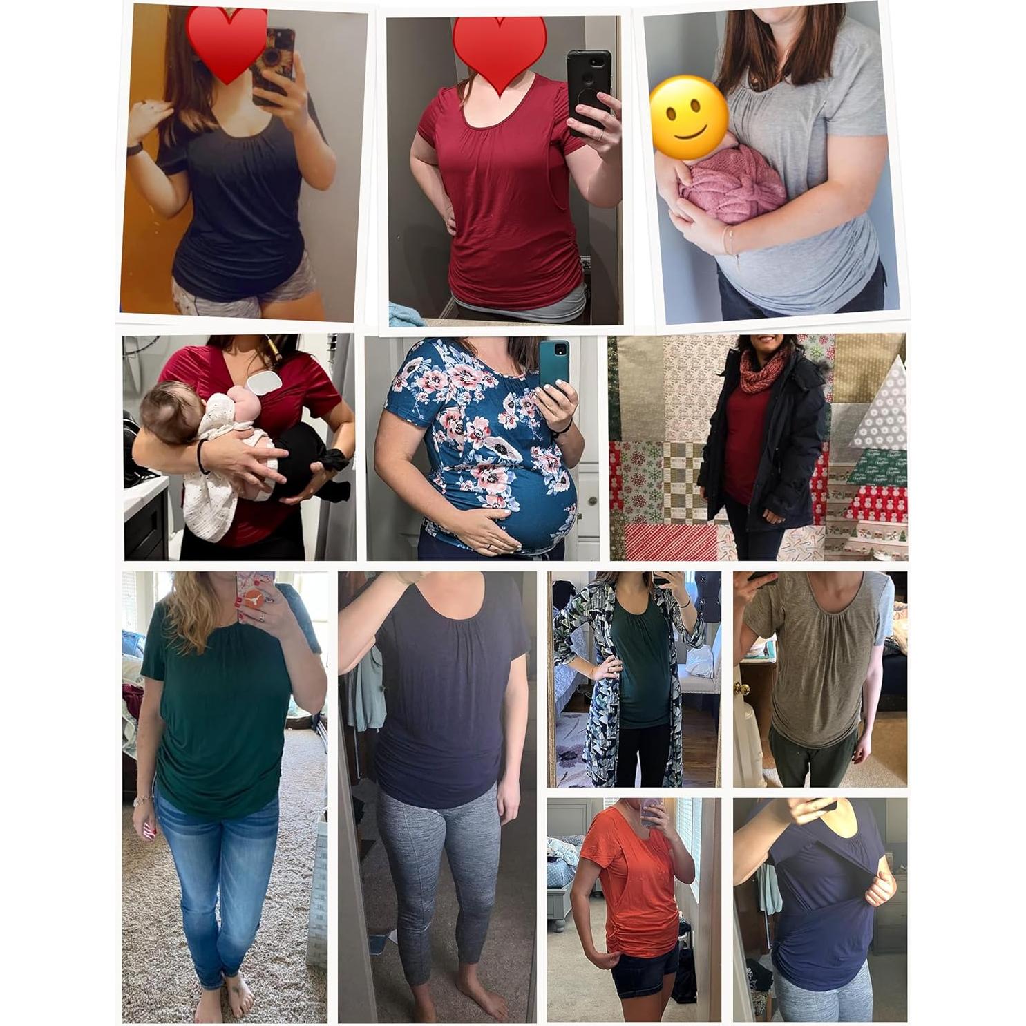 Camiseta de Lactancia Ekouaer Mujer Suave Manga Corta Negra