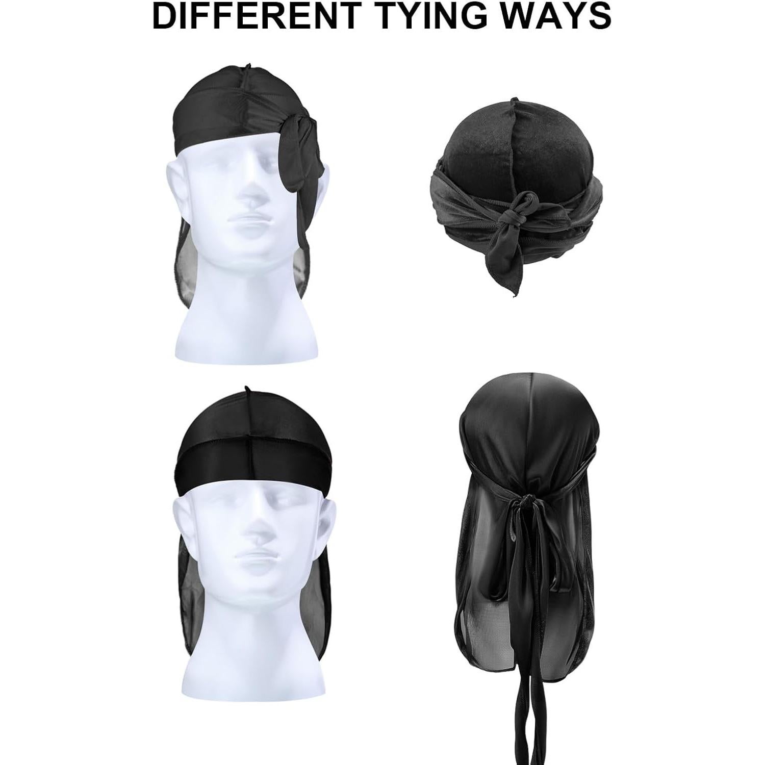 4 Gorras Durag de Satén para Niños Geyoga - Cola Larga y Anchas