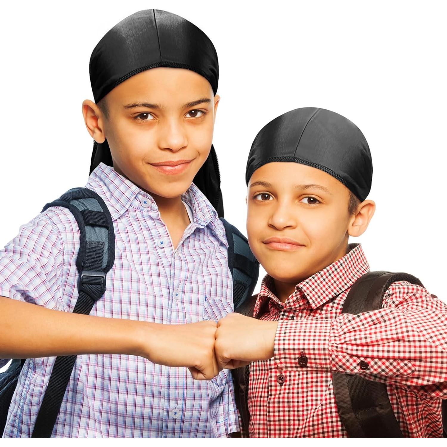 4 Gorras Durag de Satén para Niños Geyoga - Cola Larga y Anchas