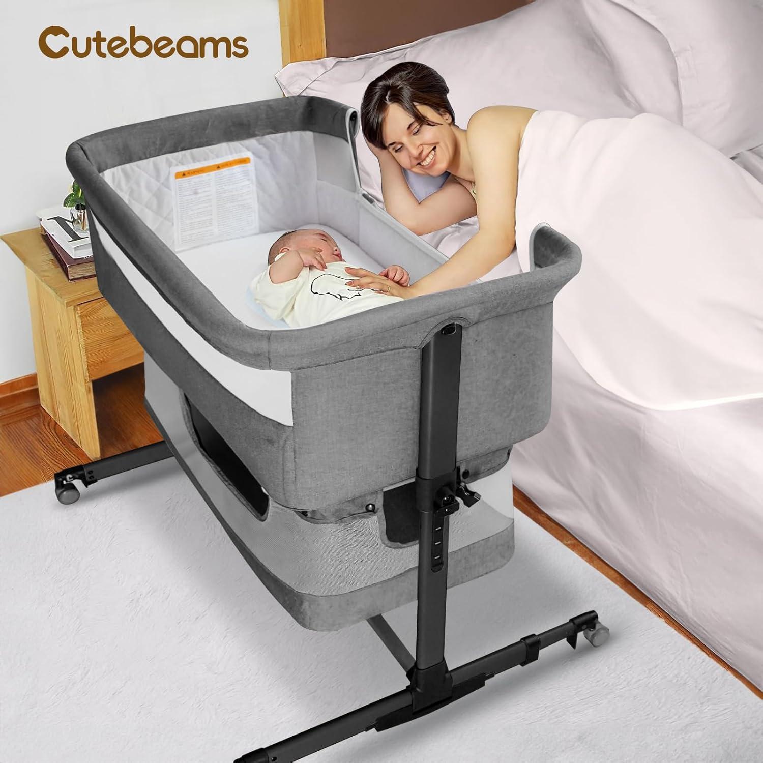 Cuna 3 en 1 Cutebeams Lateral con Colchón y Malla Gris