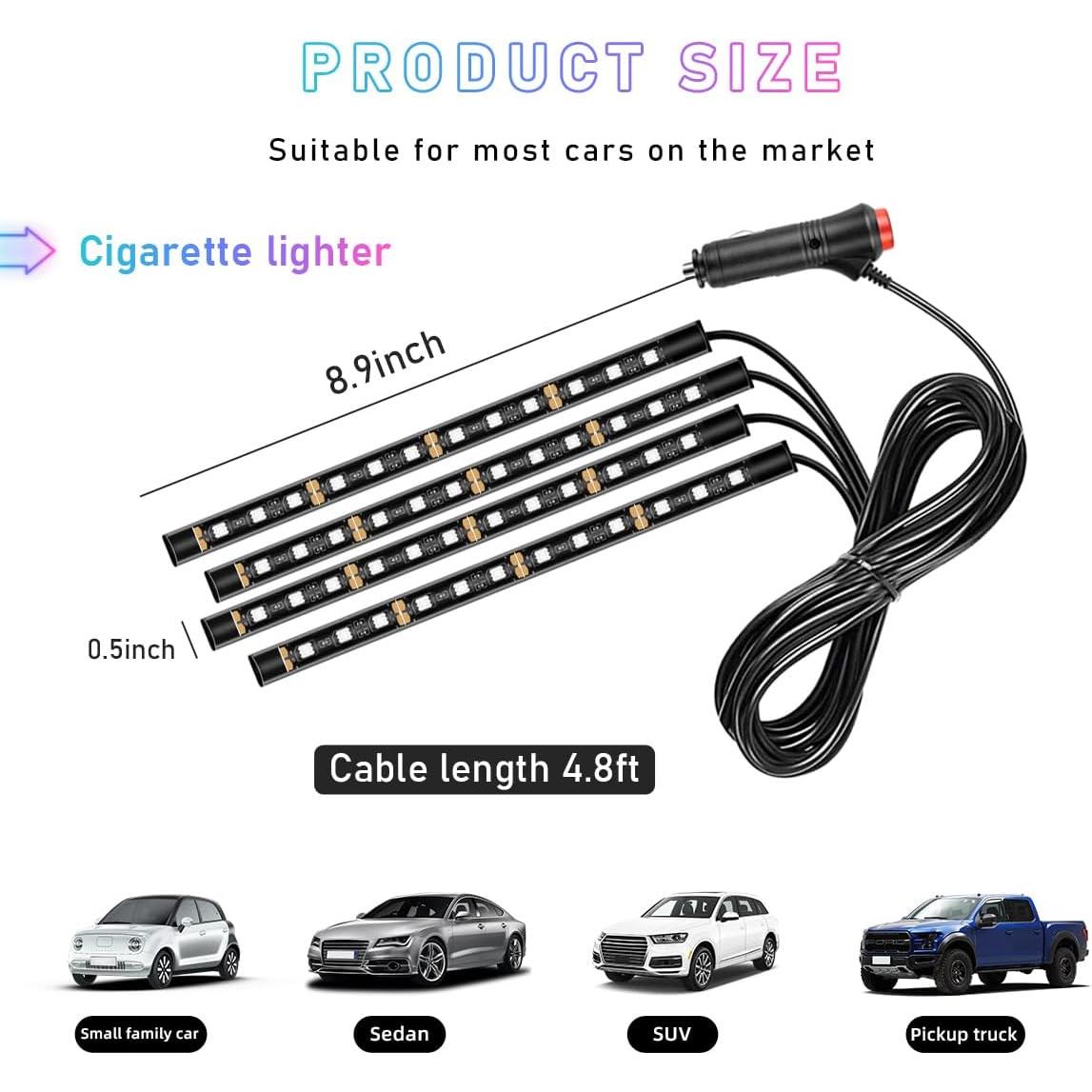 Tira de Luz LED para Auto Ohleats, 48 LED RGB Interior Azul