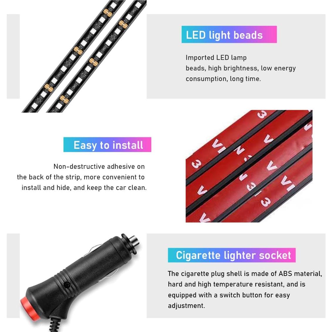 Tira de Luz LED para Auto Ohleats, 48 LED RGB Interior Azul