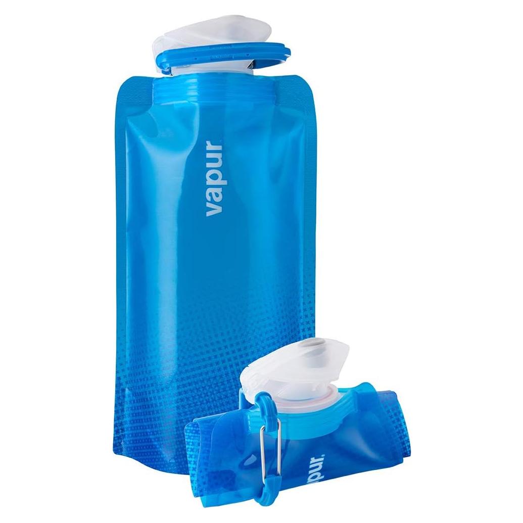 Botella de Agua Plegable Vapur 473ml Azul Cian con Mosquetón