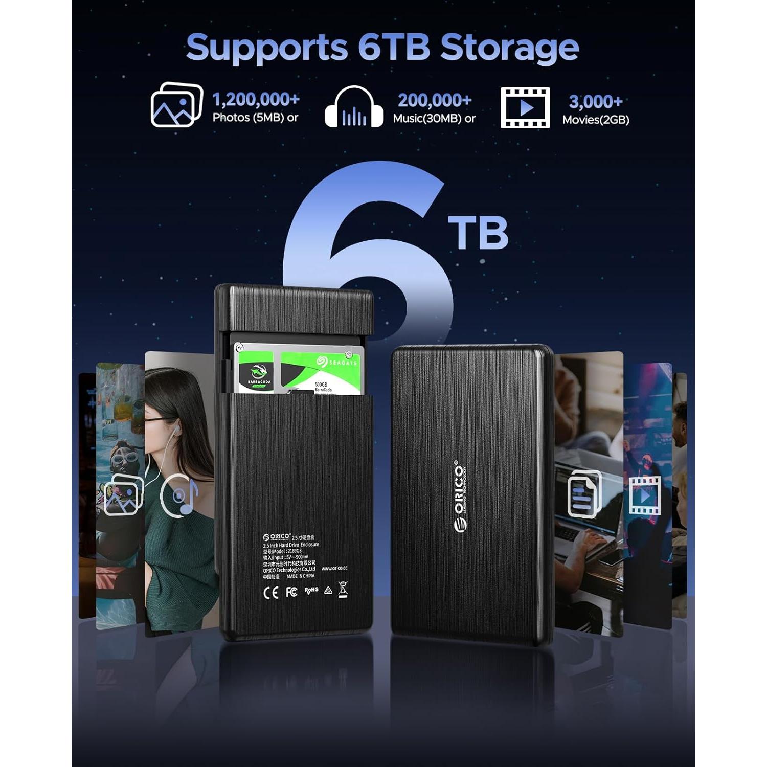 Caja Externa ORICO USB 3.0 a SATA III 2.5" 6TB Sin Herramientas