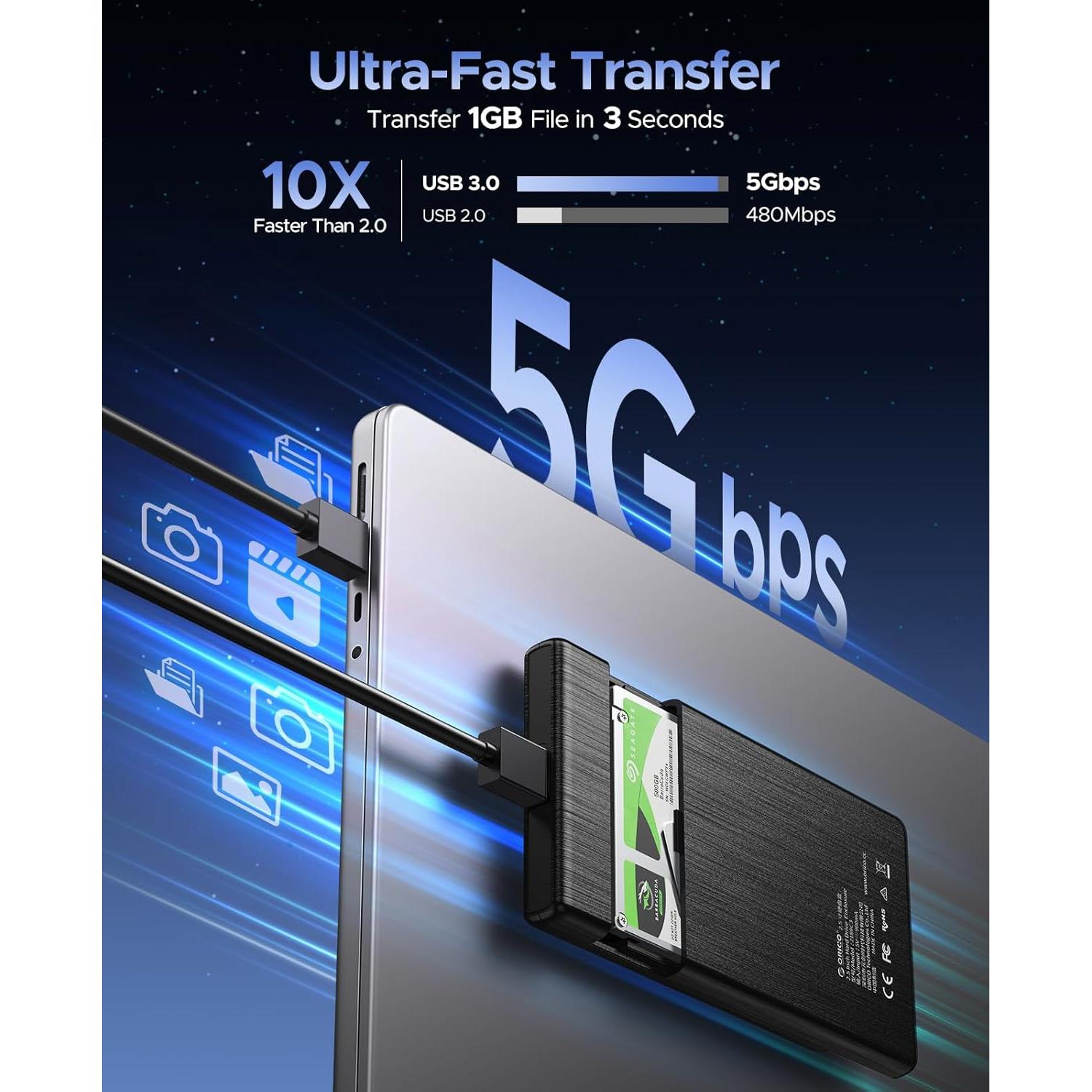 Caja Externa ORICO USB 3.0 a SATA III 2.5" 6TB Sin Herramientas