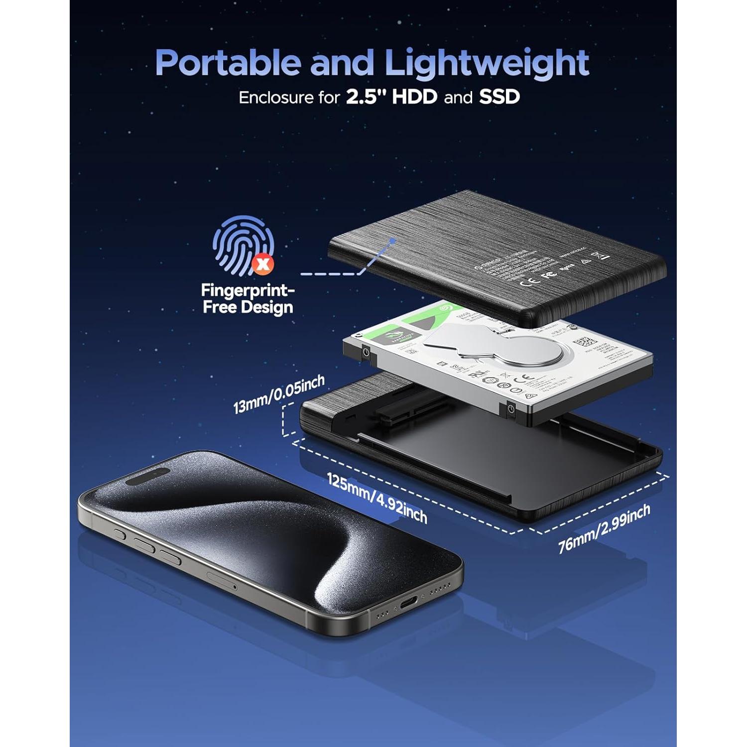 Caja Externa ORICO USB 3.0 a SATA III 2.5" 6TB Sin Herramientas