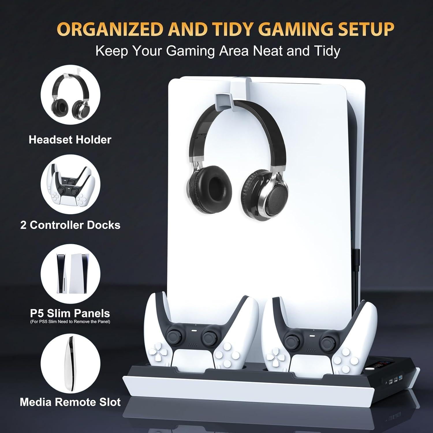 Estación de Enfriamiento y Carga Doble PS5 Fivtek Negro