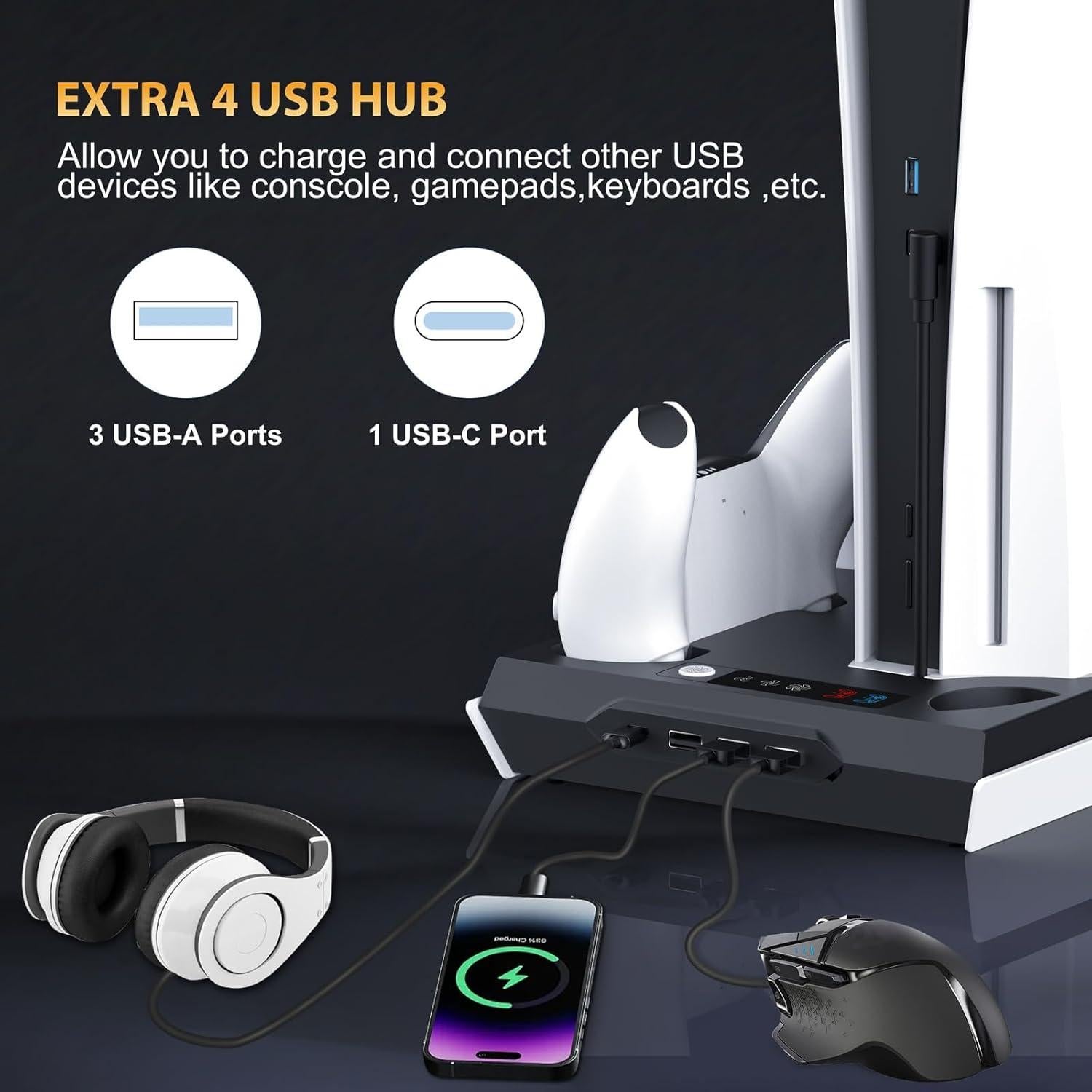 Estación de Enfriamiento y Carga Doble PS5 Fivtek Negro