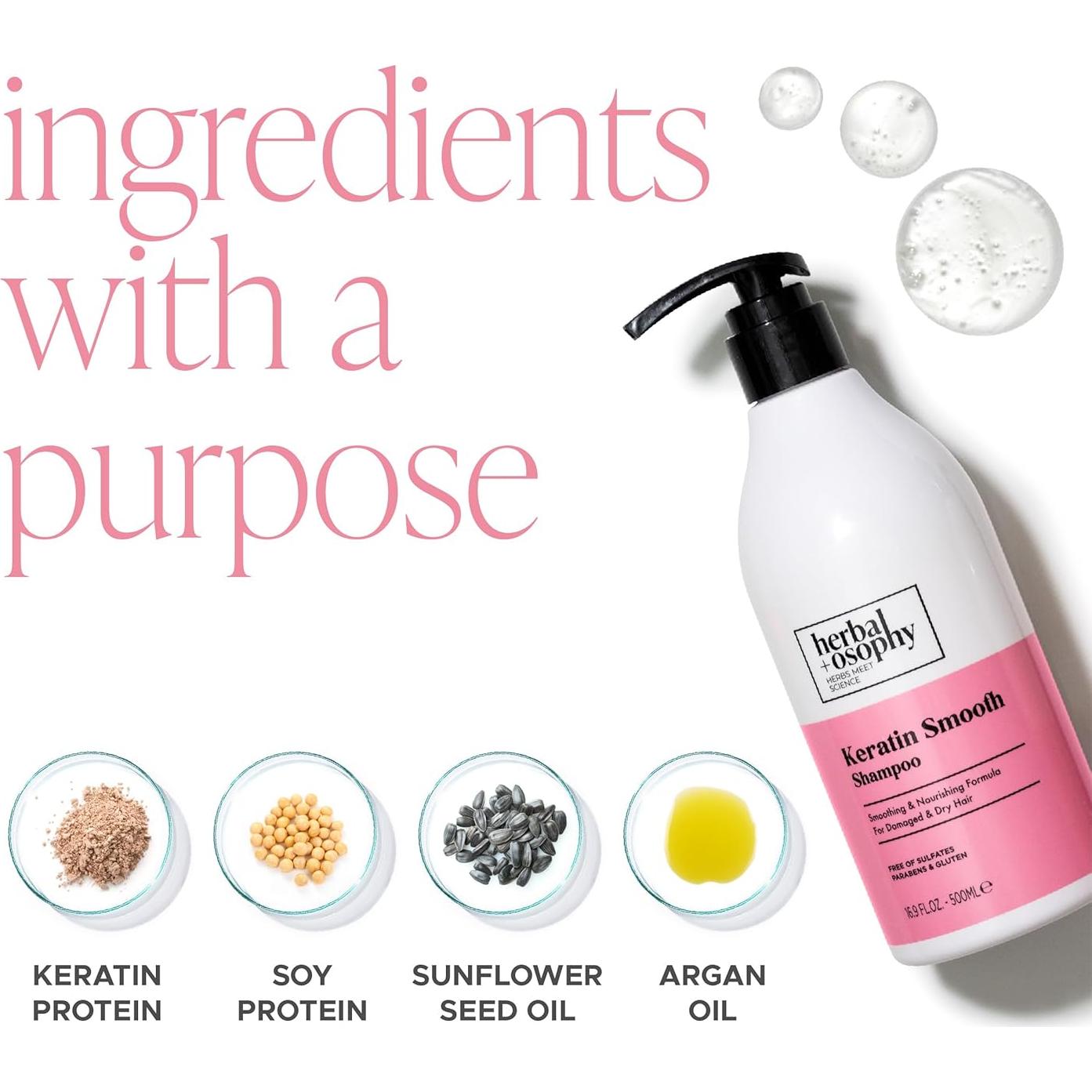 Champú Suave de Queratina Herbalosophy 500 ml - Cabello Brillante