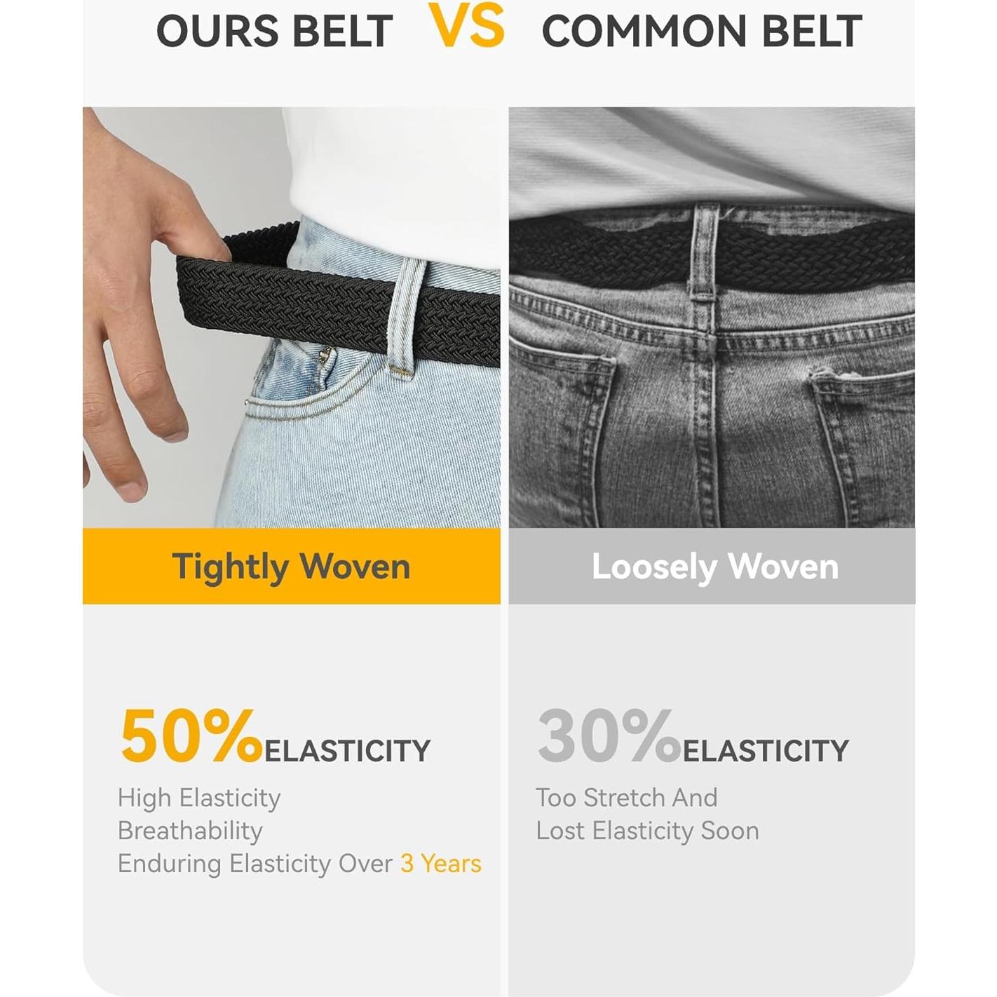 Cinturón elástico CHAOREN para hombres 3.5cm ajustable gris/negro