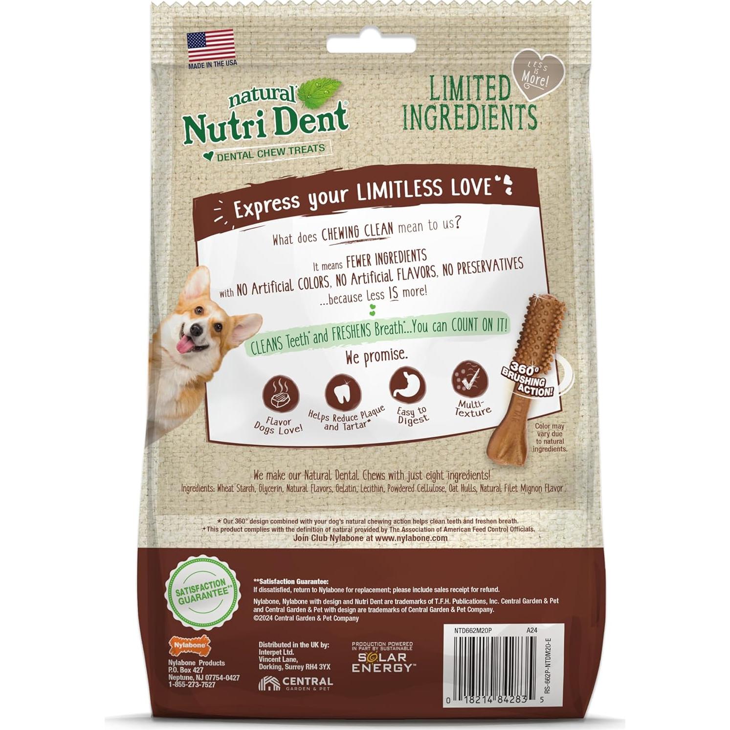 Golosinas Dentales para Perros Nylabone Nutri Dent Filet Mignon 20 Unidades