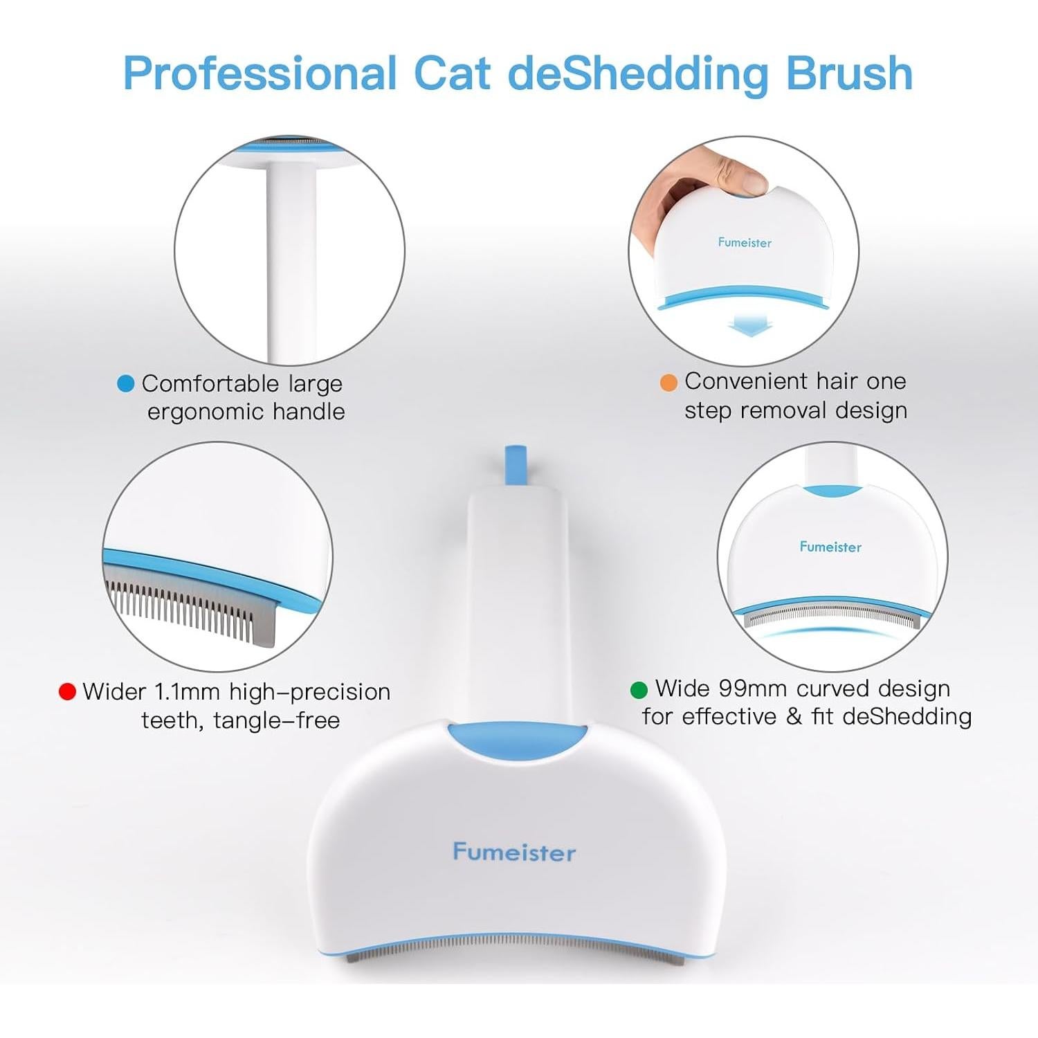 Cepillo Deshedding Fumeister Azul para Perros y Gatos