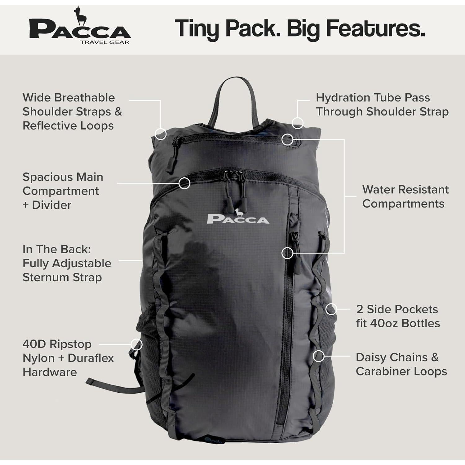 Mochila Pacca Onda 20L Plegable Negra para Viajes y Senderismo