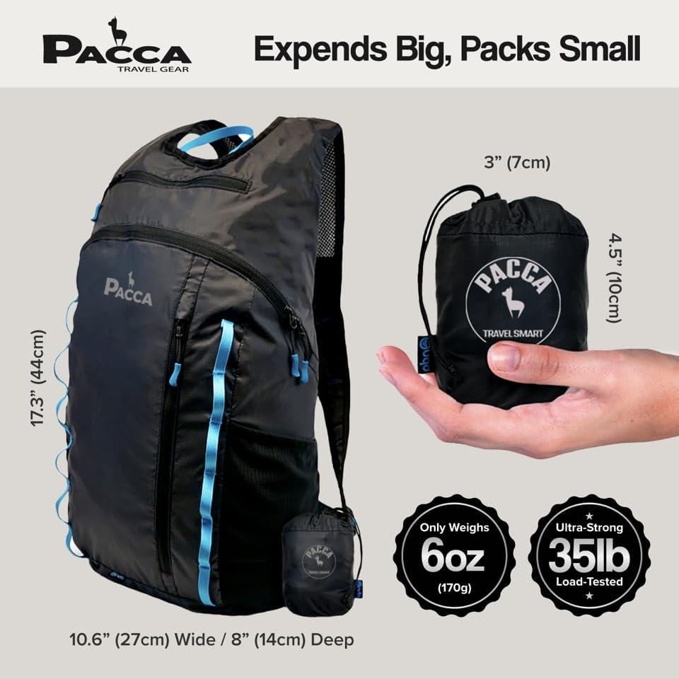 Mochila Pacca Onda 20L Plegable Negra para Viajes y Senderismo
