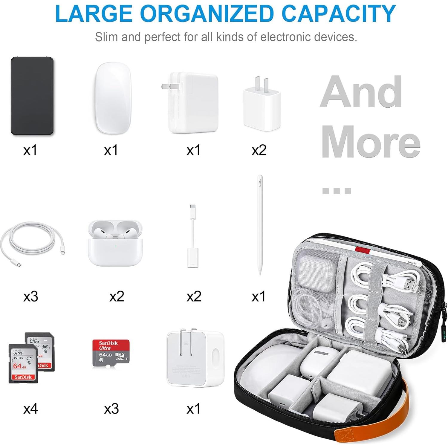 Organizador de Cables Lacdo Negro, Estuche de Viaje Expandible 3 Capas
