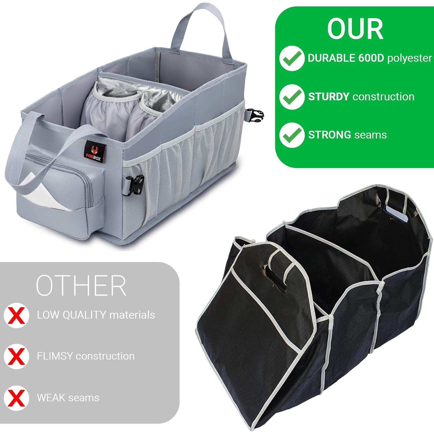 Organizador de Coche FoxBox Gris - Portavasos y Cubo de Basura