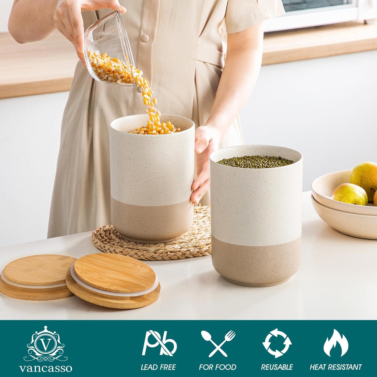Set de Tarros de Cerámica vancasso 2 Piezas 2.2L con Tapa de Madera