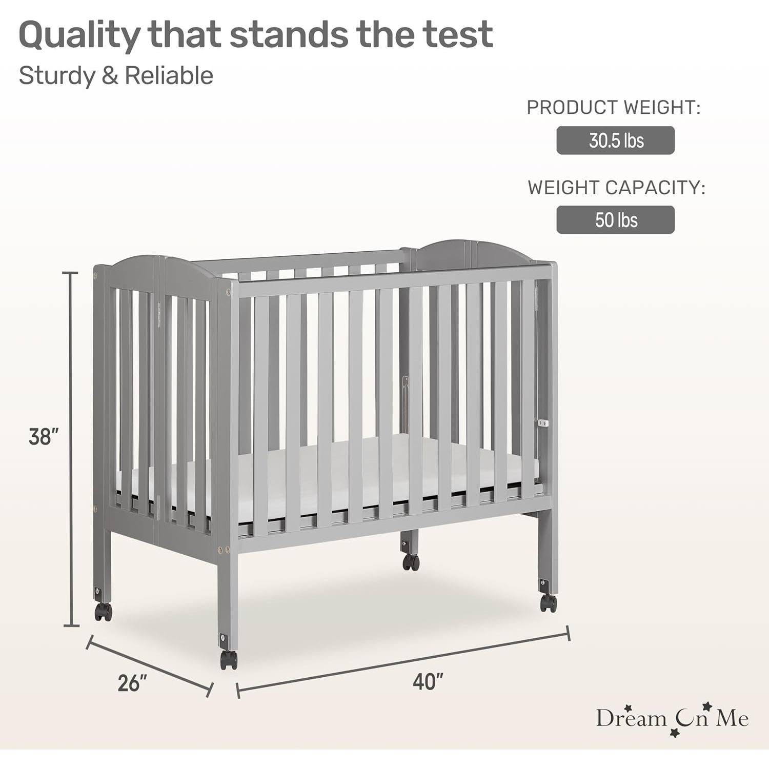 Cuna Plegable Portátil Dream On Me 2 en 1 Gris Frío 101.6x66.0 cm