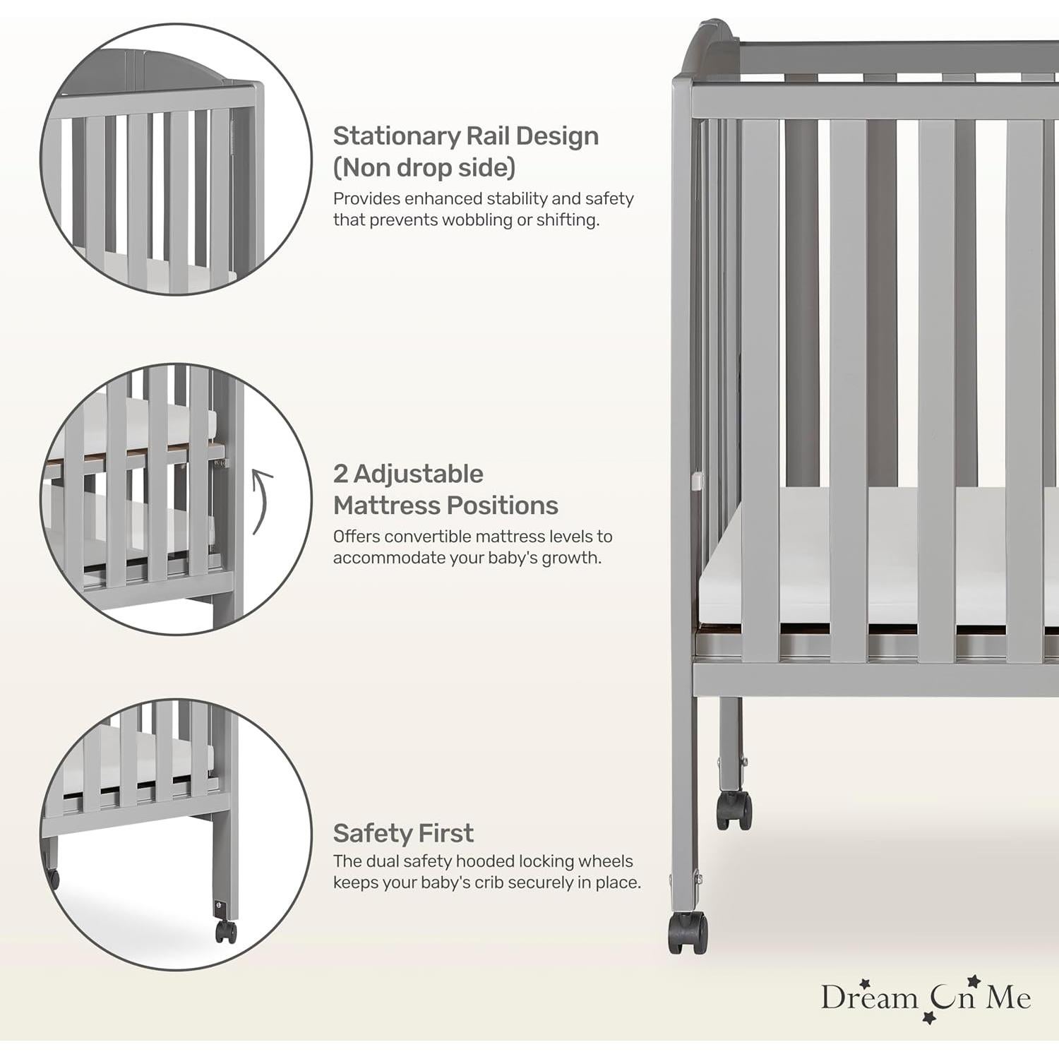 Cuna Plegable Portátil Dream On Me 2 en 1 Gris Frío 101.6x66.0 cm
