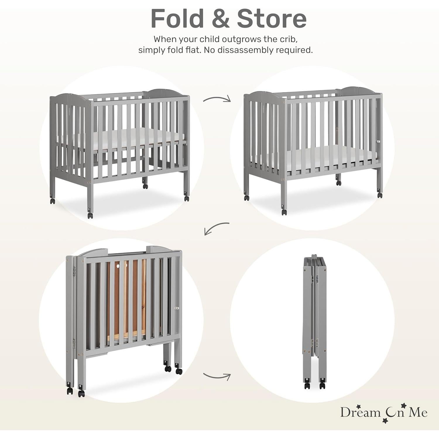 Cuna Plegable Portátil Dream On Me 2 en 1 Gris Frío 101.6x66.0 cm