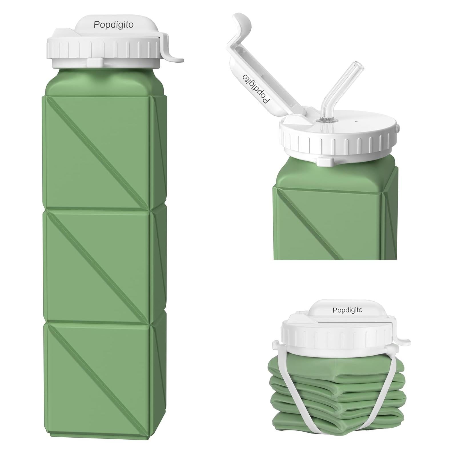 Botella de Agua Plegable Popdigito 610ml Verde Militar
