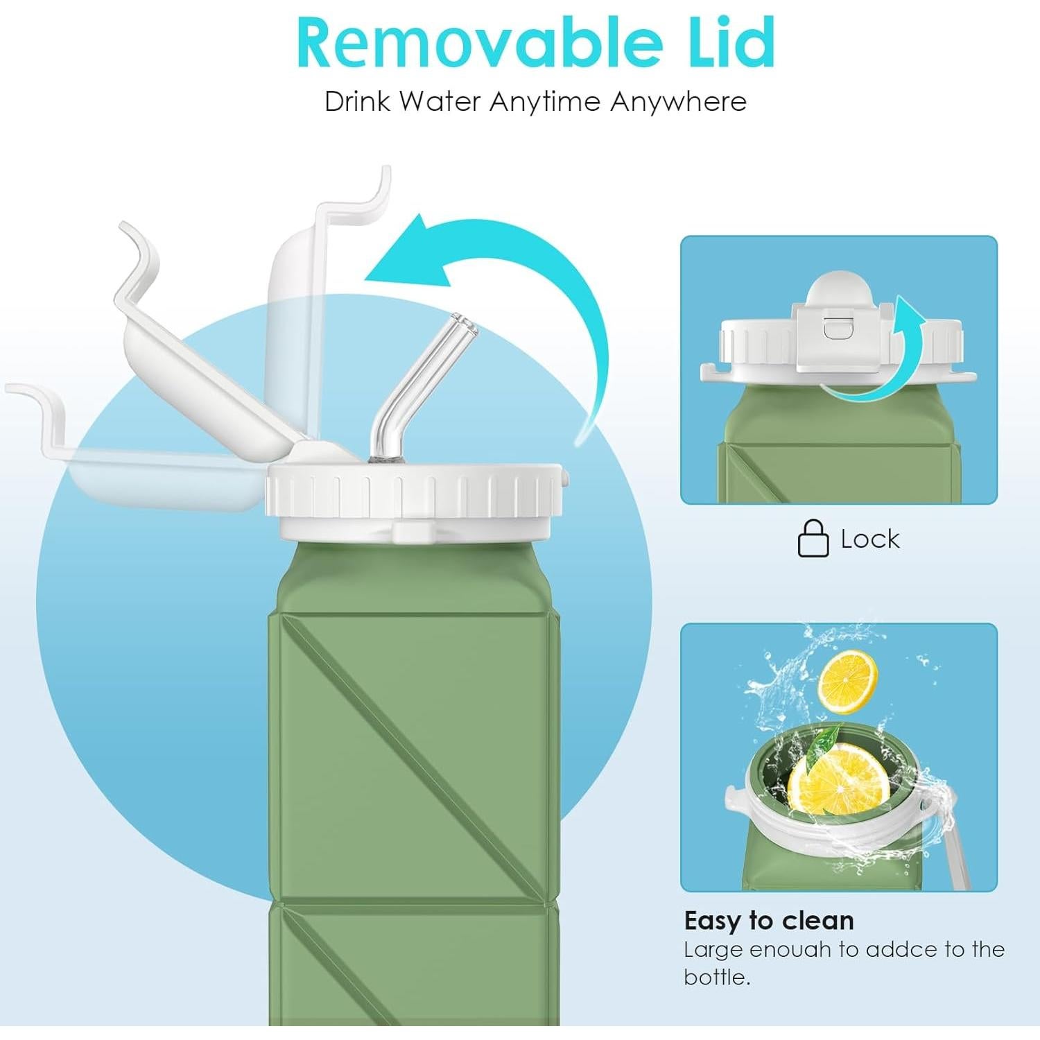 Botella de Agua Plegable Popdigito 610ml Verde Militar