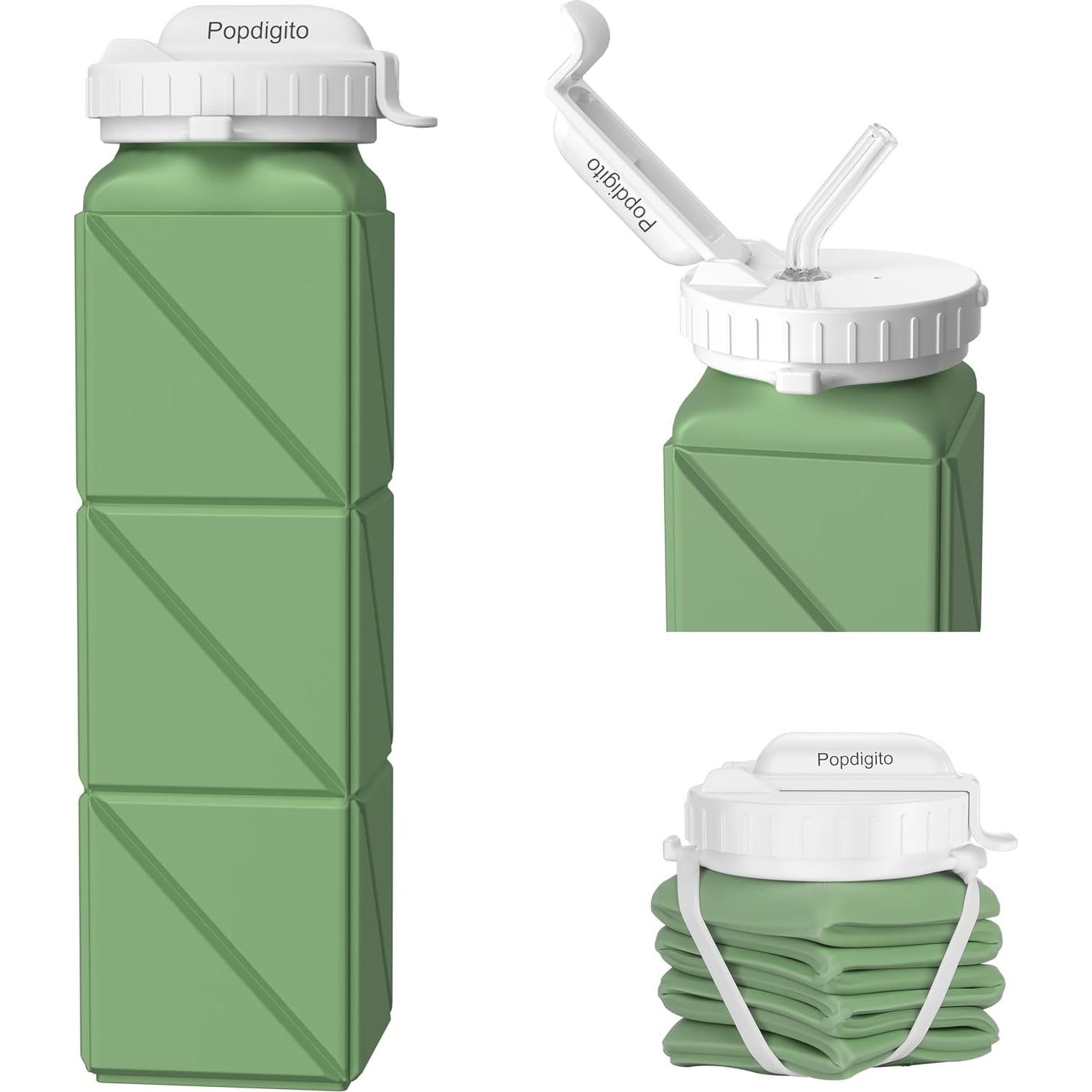 Botella de Agua Plegable Popdigito 610ml Verde Militar