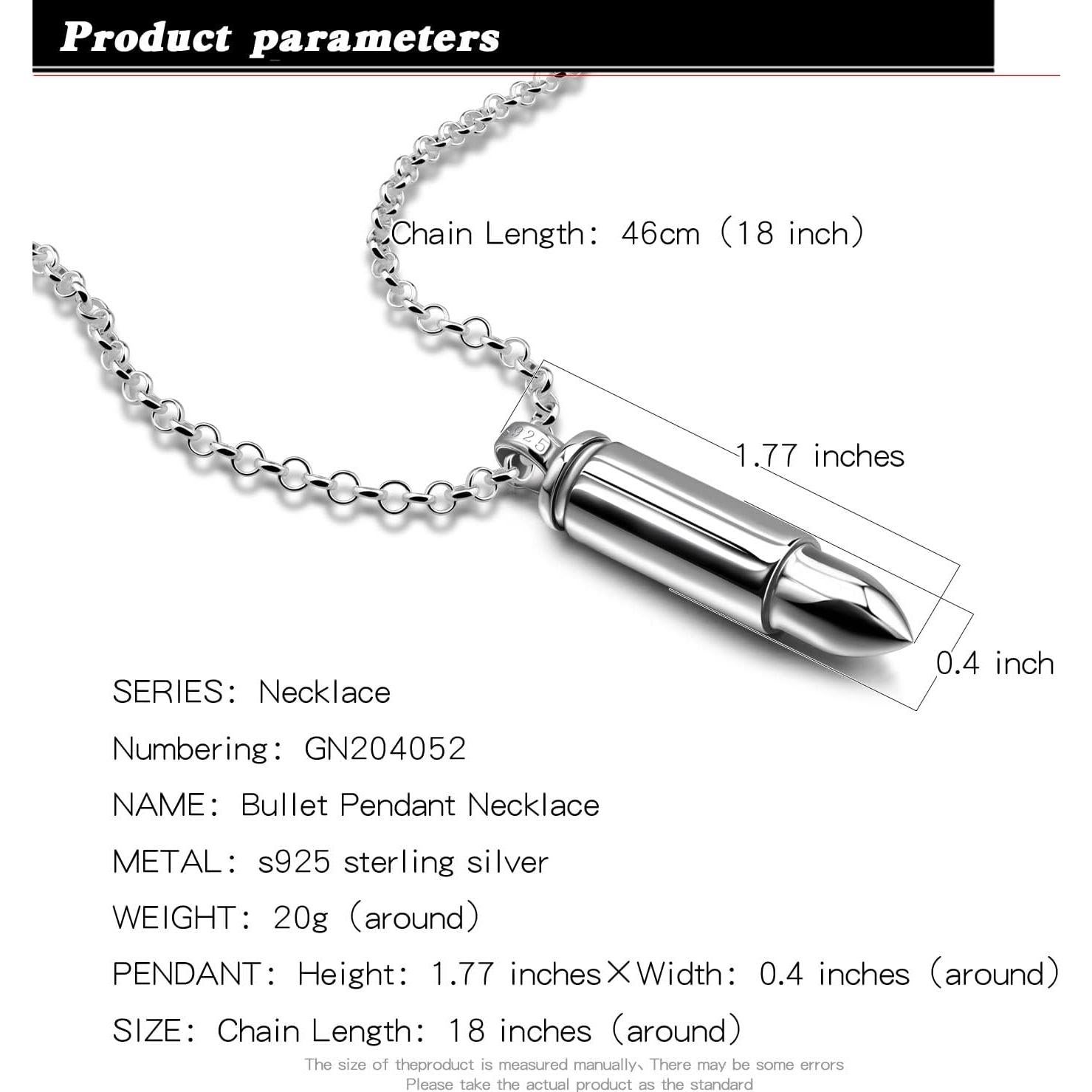 Collar de Cadena Rolo H&Beautimer en Plata Esterlina 925 con Colgante de Bala 45.7-76 cm