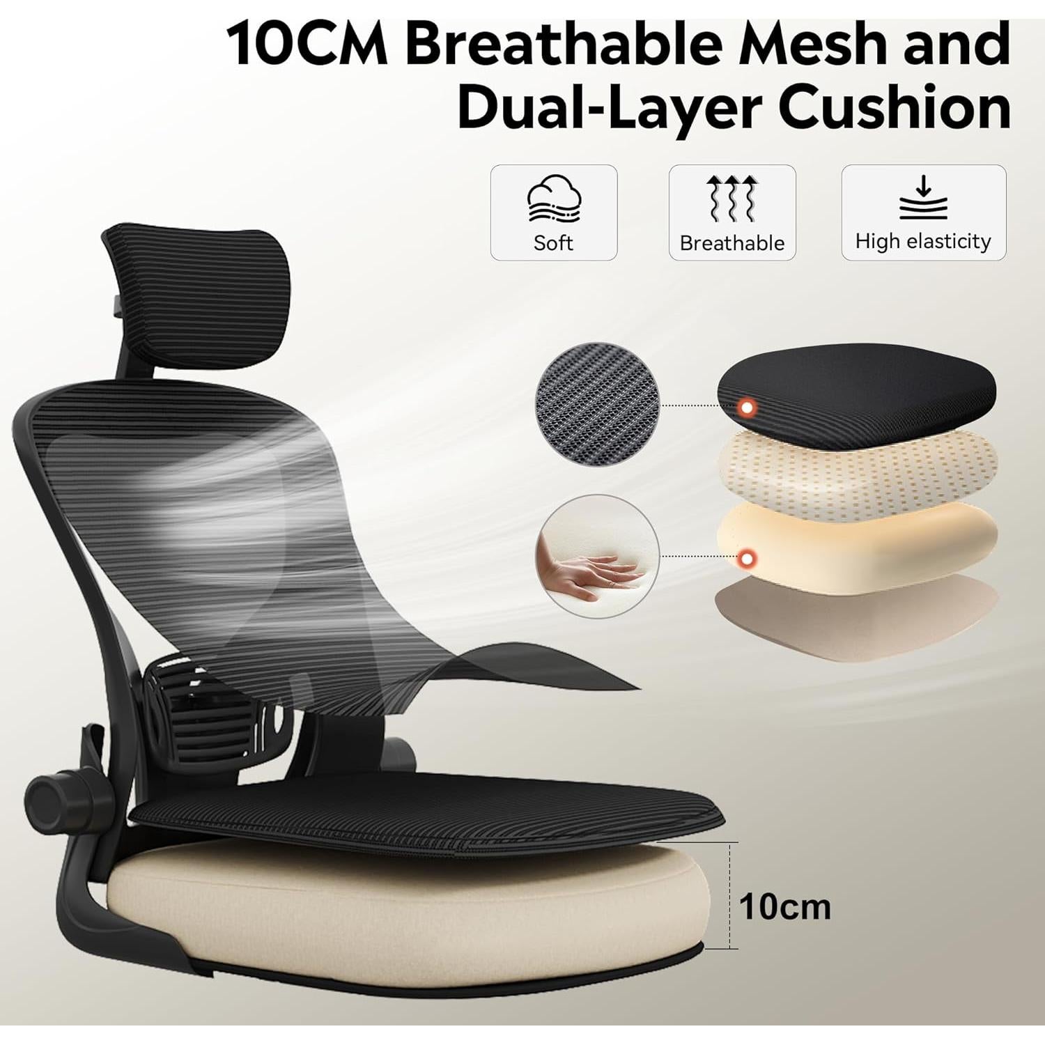 Silla de Oficina DEVAISE Ergonómica con Respaldo Malla Negro