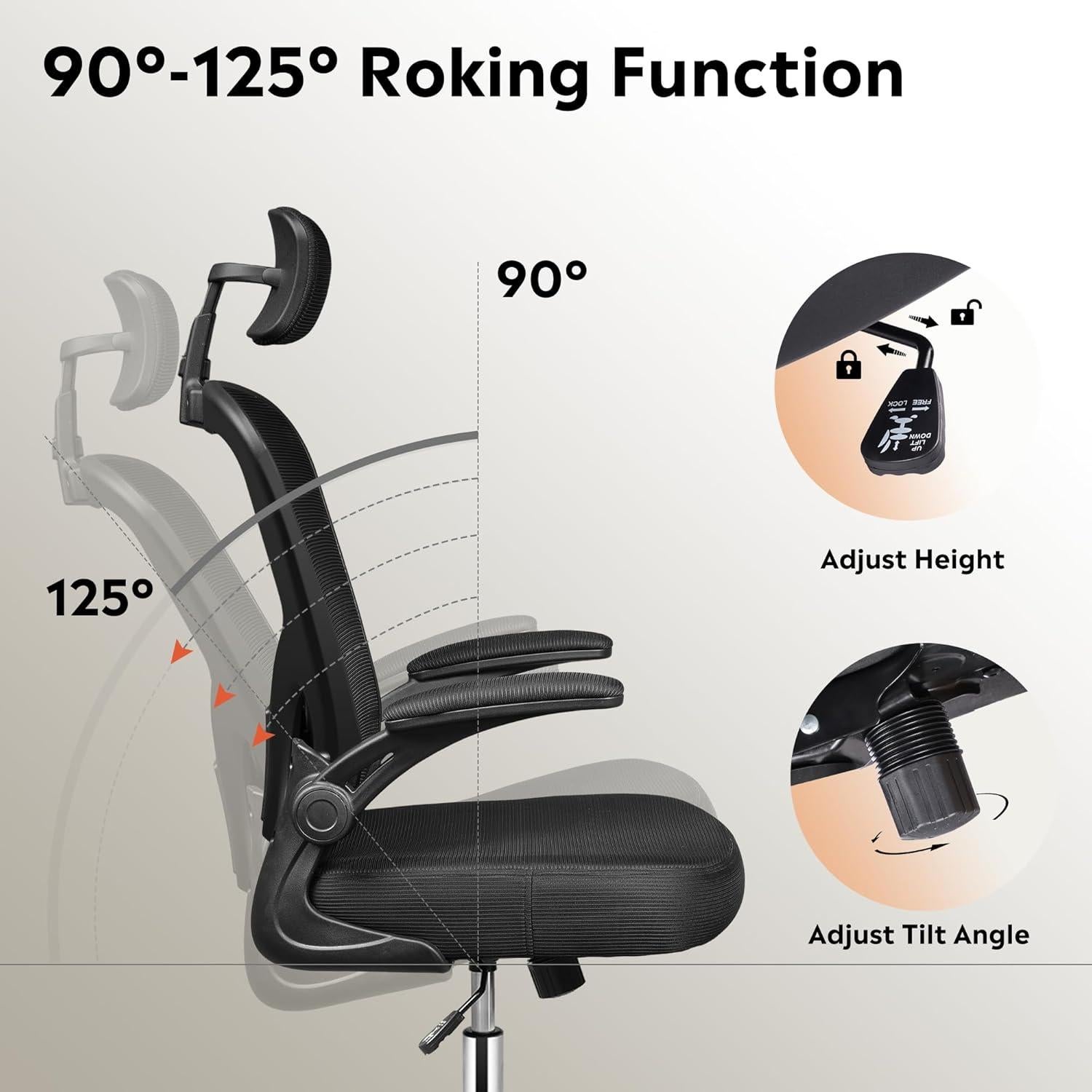 Silla de Oficina DEVAISE Ergonómica con Respaldo Malla Negro