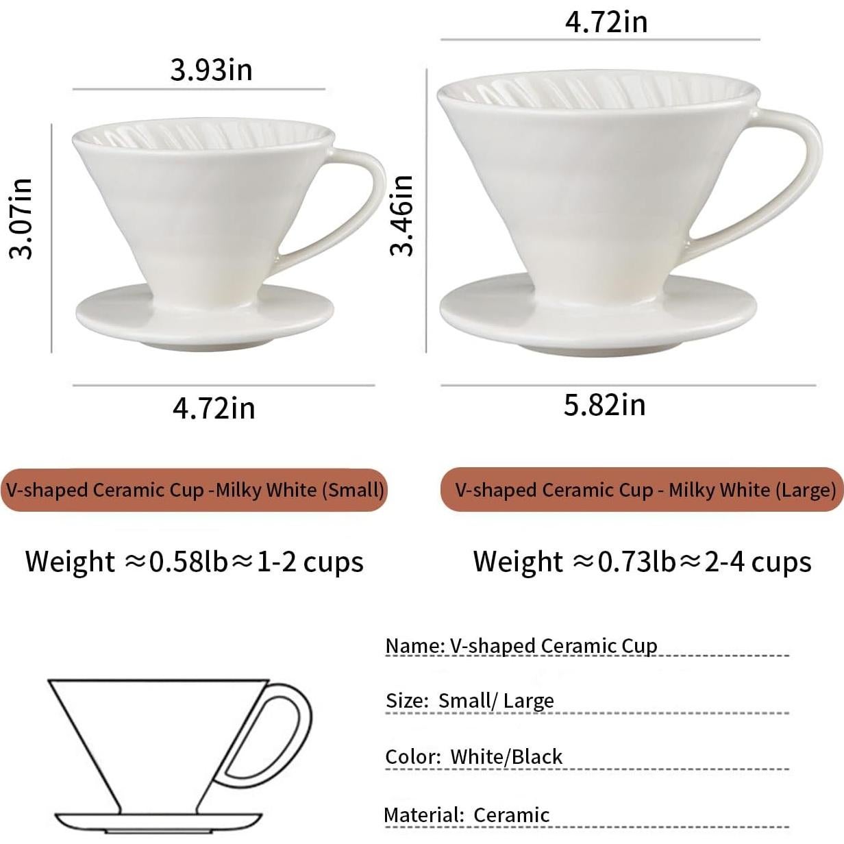 Cafetera de Goteo Marirao Manual Cerámica 1-2 Tazas Blanca