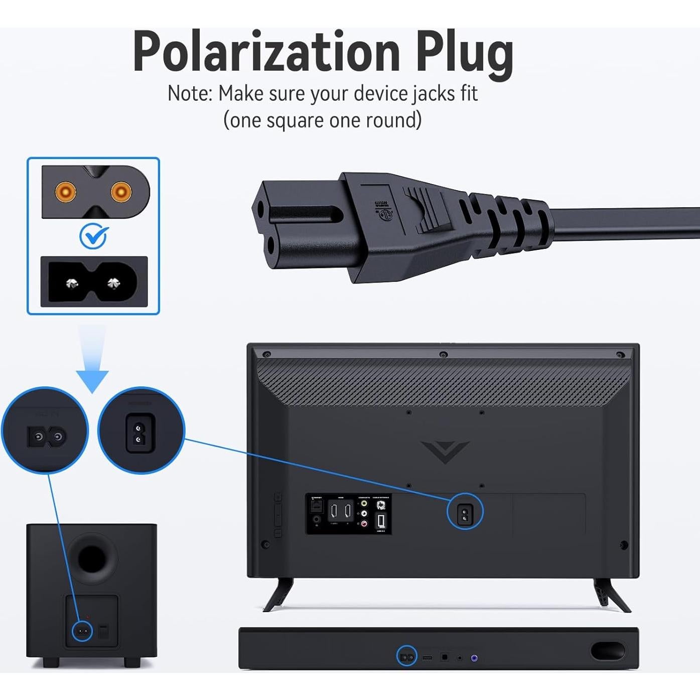 Cable de Alimentación Polarizado 2 Clavijas Vizio 1.83m 18AWG
