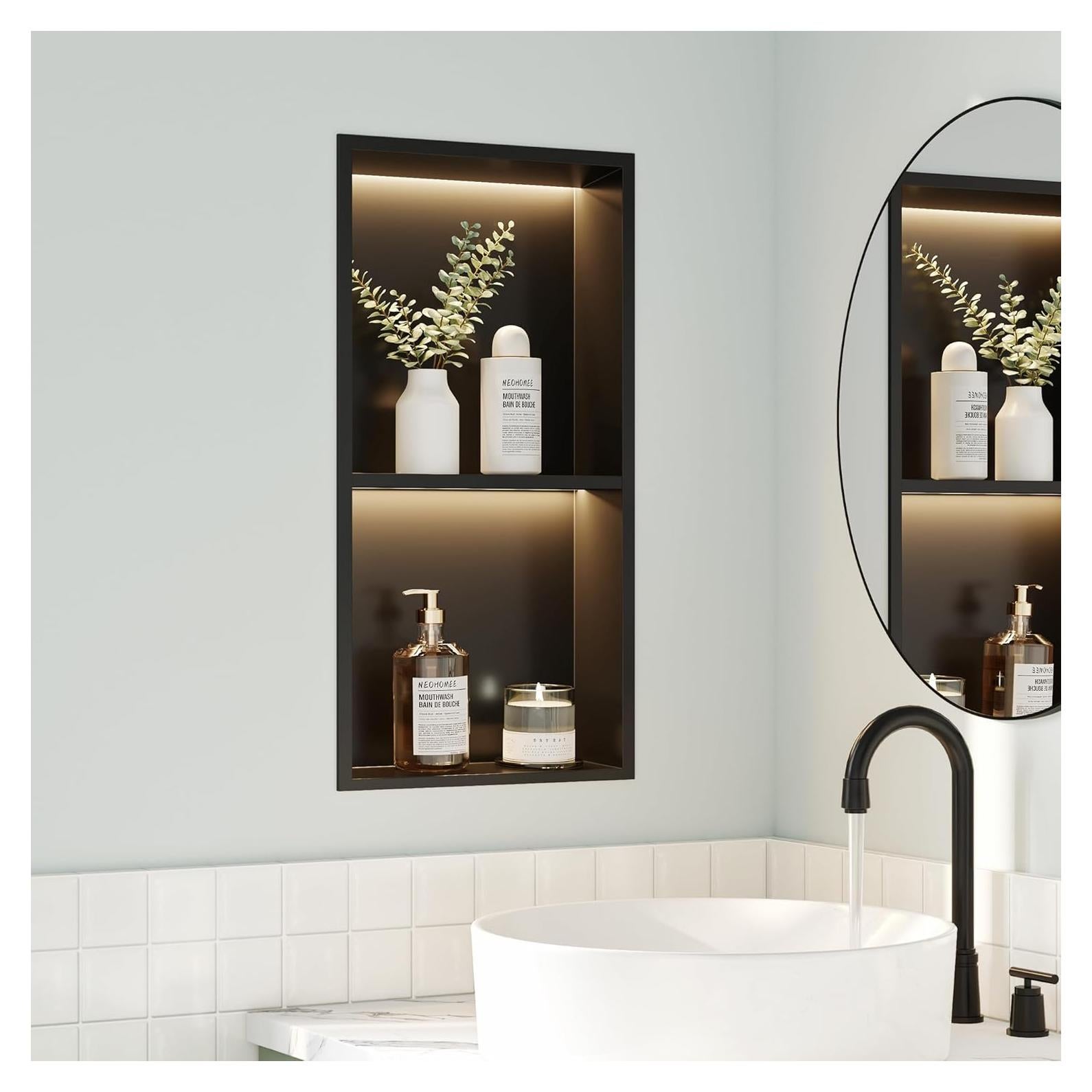 Nicho de Ducha Empotrado Neohomee 30.48x60.96cm LED Negro