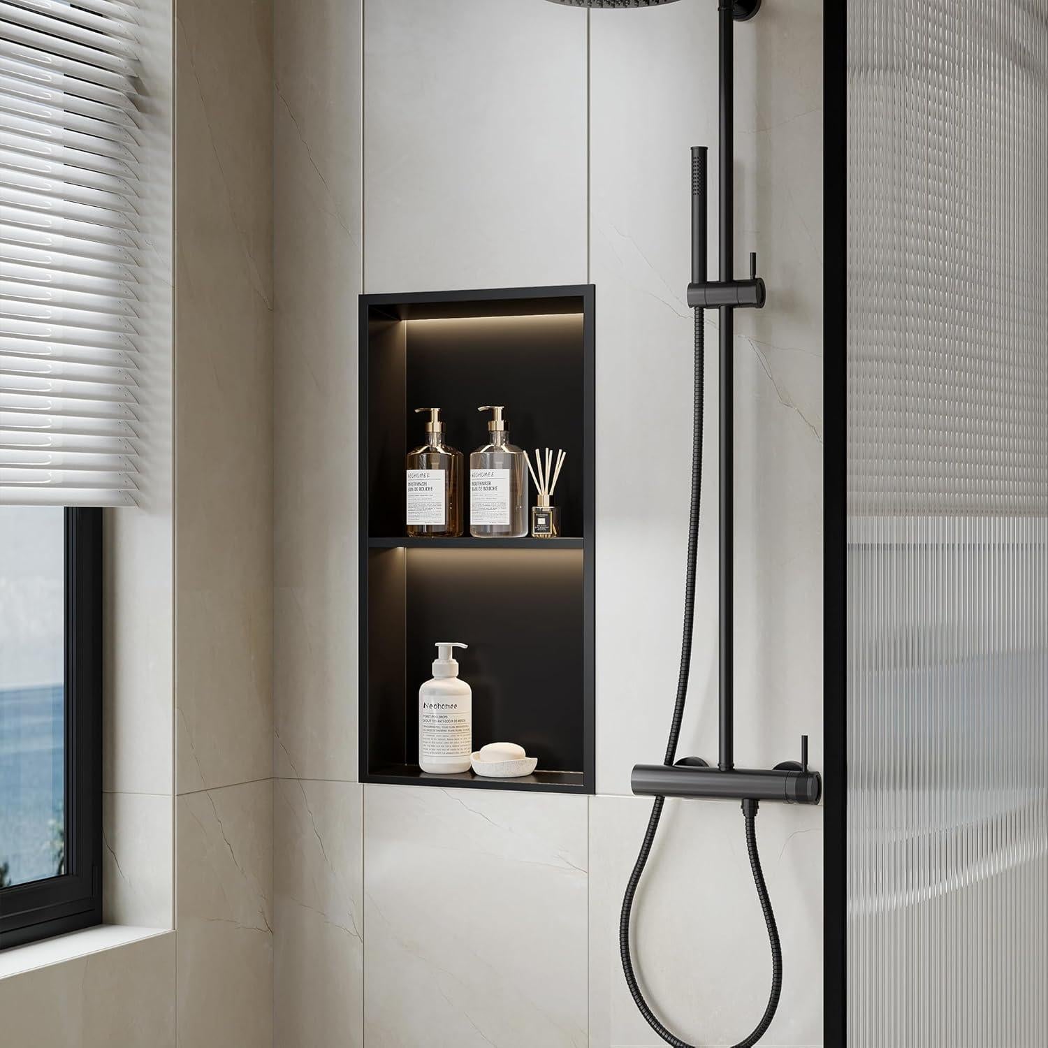 Nicho de Ducha Empotrado Neohomee 30.48x60.96cm LED Negro