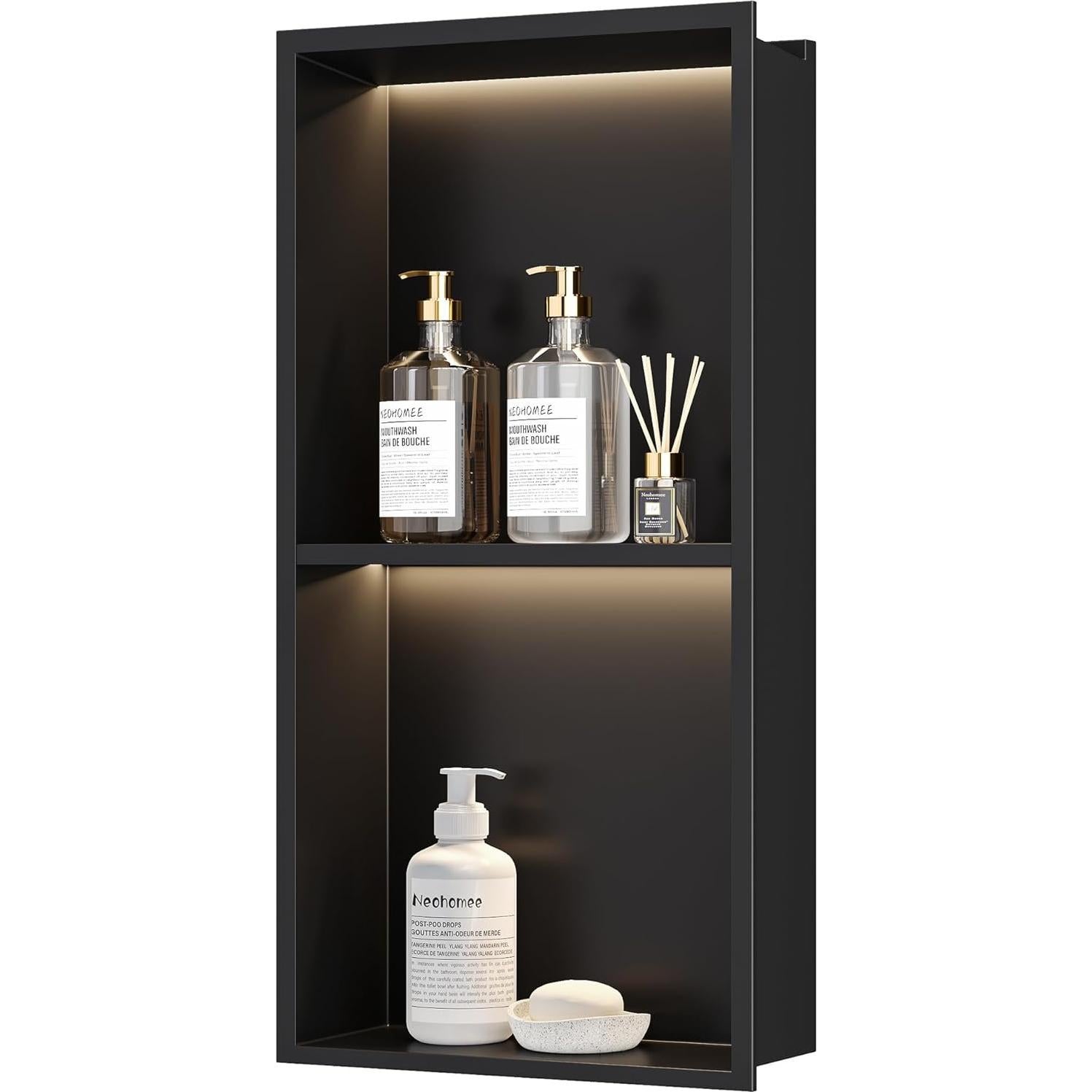 Nicho de Ducha Empotrado Neohomee 30.48x60.96cm LED Negro