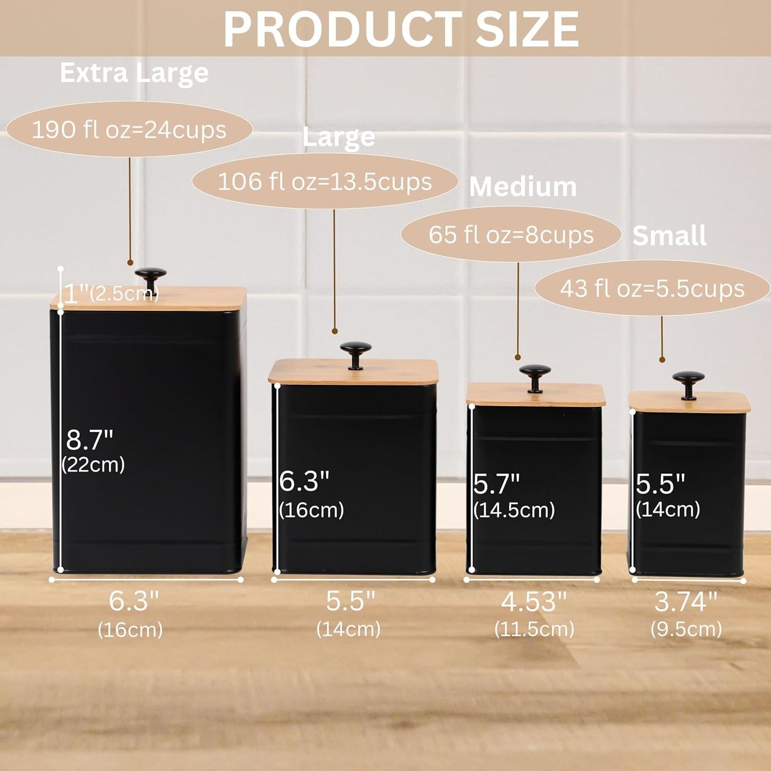 Set de 4 Tarros de Cocina Herméticos PERFNIQUE - Negro