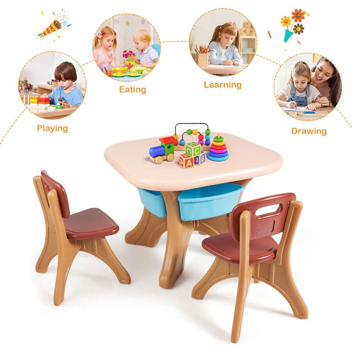 Conjunto de Mesa y Sillas para Niños Costzon, 3 Piezas, Café