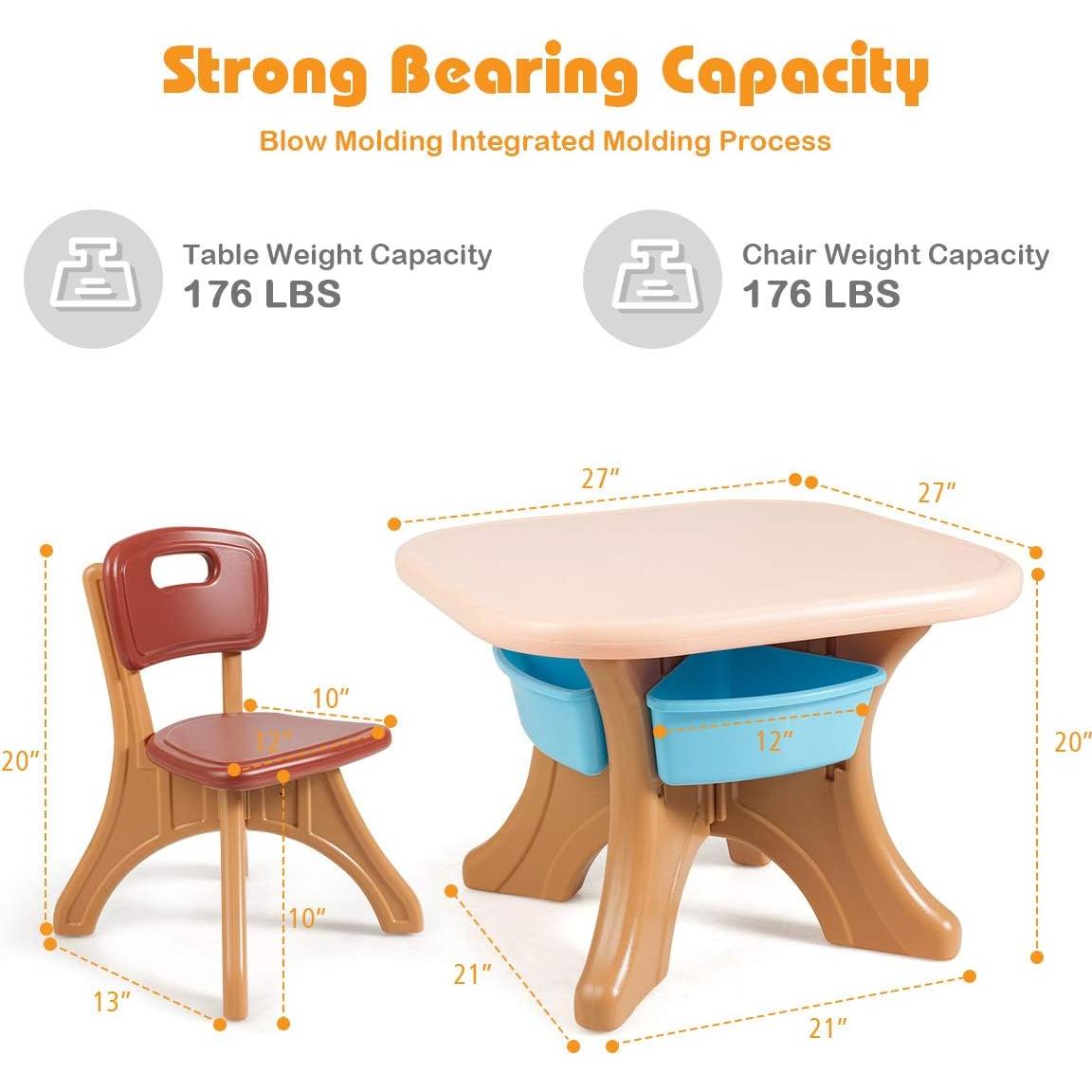 Conjunto de Mesa y Sillas para Niños Costzon, 3 Piezas, Café