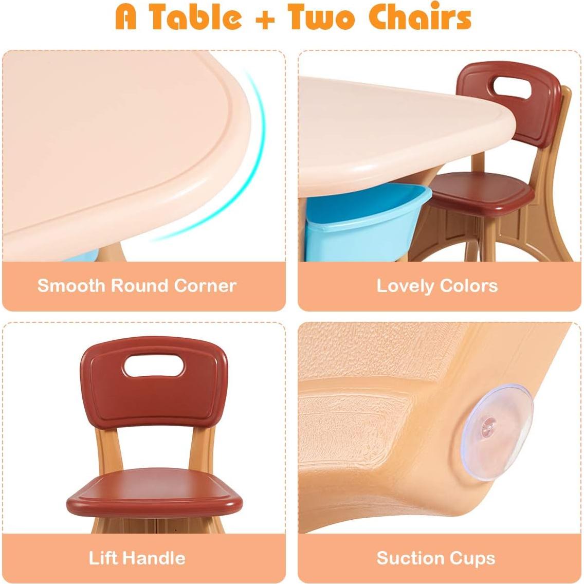 Conjunto de Mesa y Sillas para Niños Costzon, 3 Piezas, Café