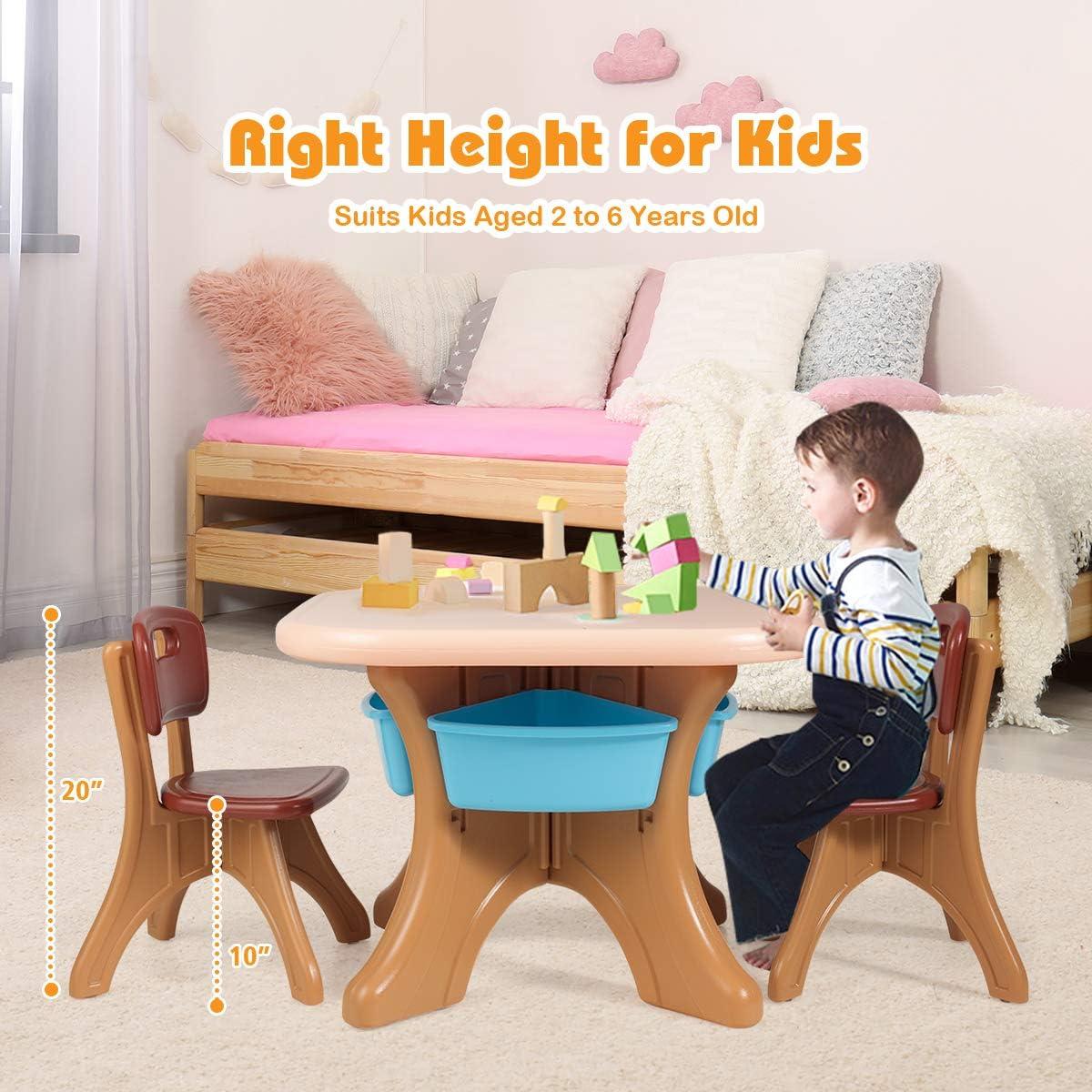 Conjunto de Mesa y Sillas para Niños Costzon, 3 Piezas, Café