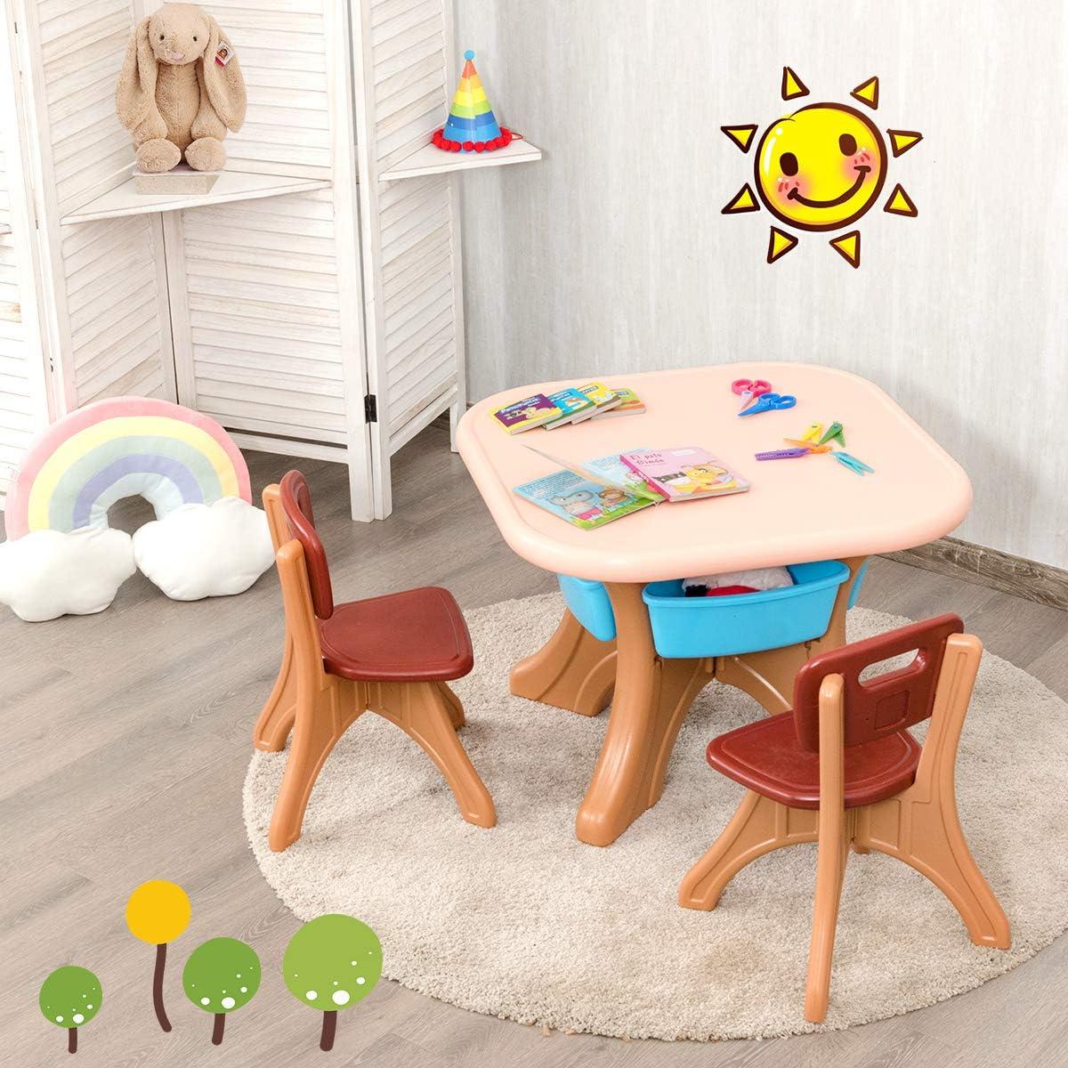 Conjunto de Mesa y Sillas para Niños Costzon, 3 Piezas, Café