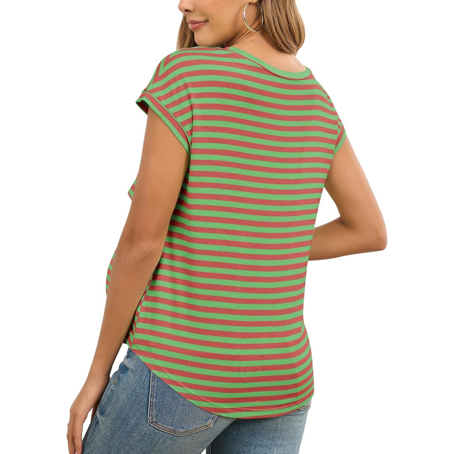 Camisa de Lactancia Rosa Rayas Mangas Cortas Maternidad