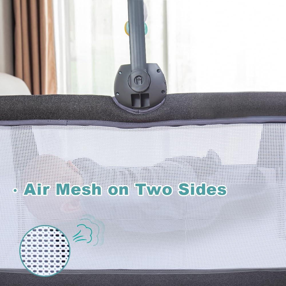 Cuna de Lado RONBEI para Bebé Gris Oscuro con Ruedas