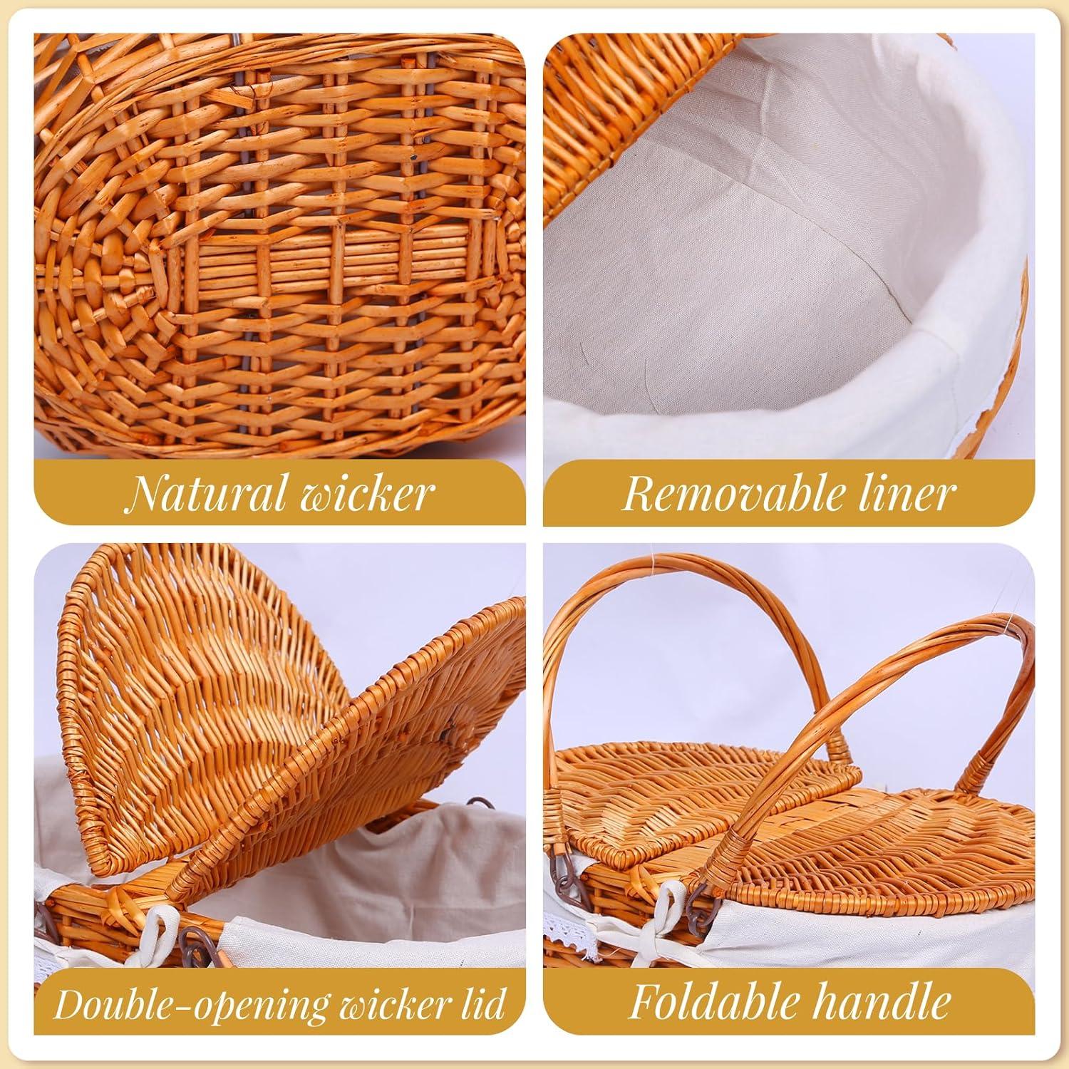 Cesta de Picnic de Mimbre HYBDAMAI para 4 Personas con Cubiertos