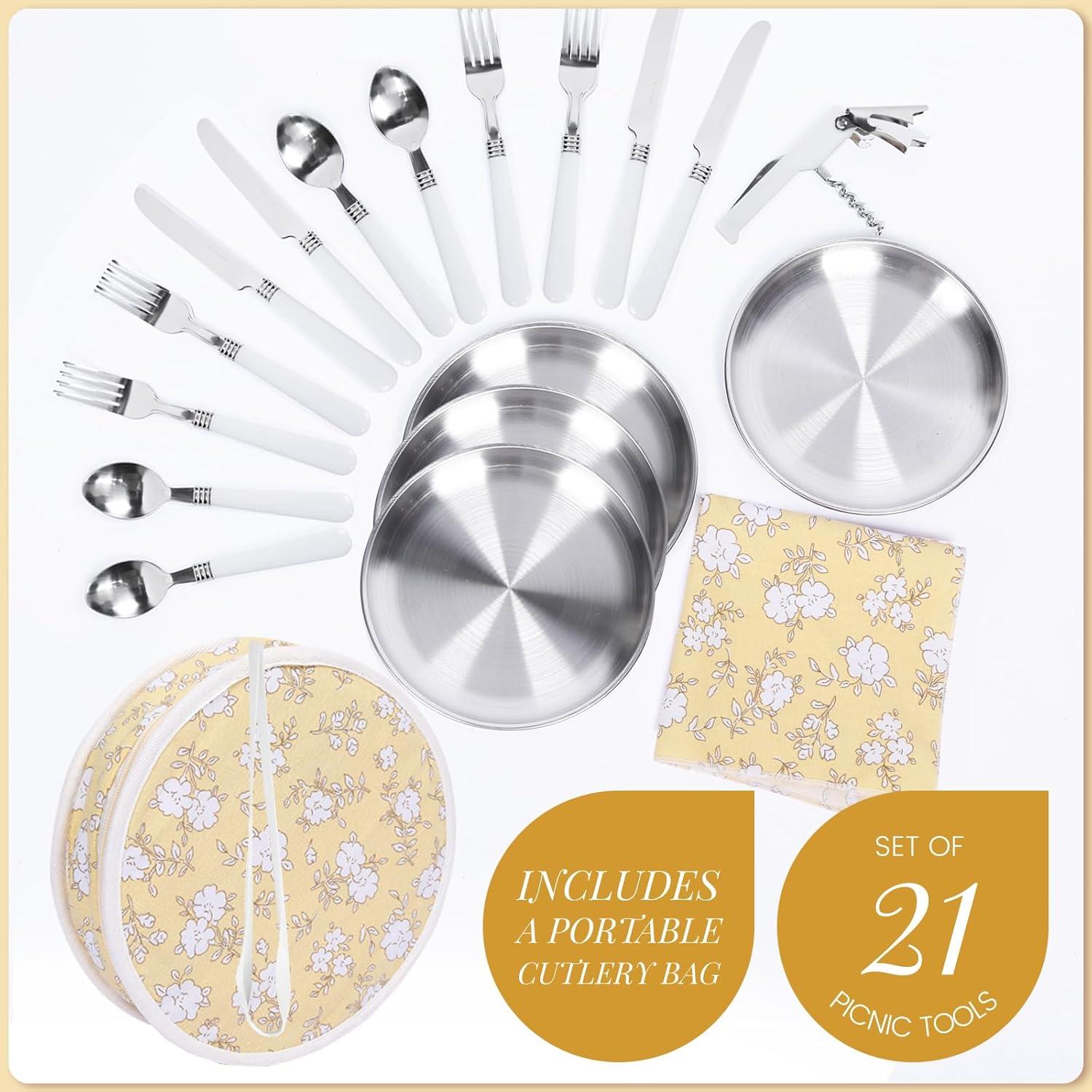 Cesta de Picnic de Mimbre HYBDAMAI para 4 Personas con Cubiertos