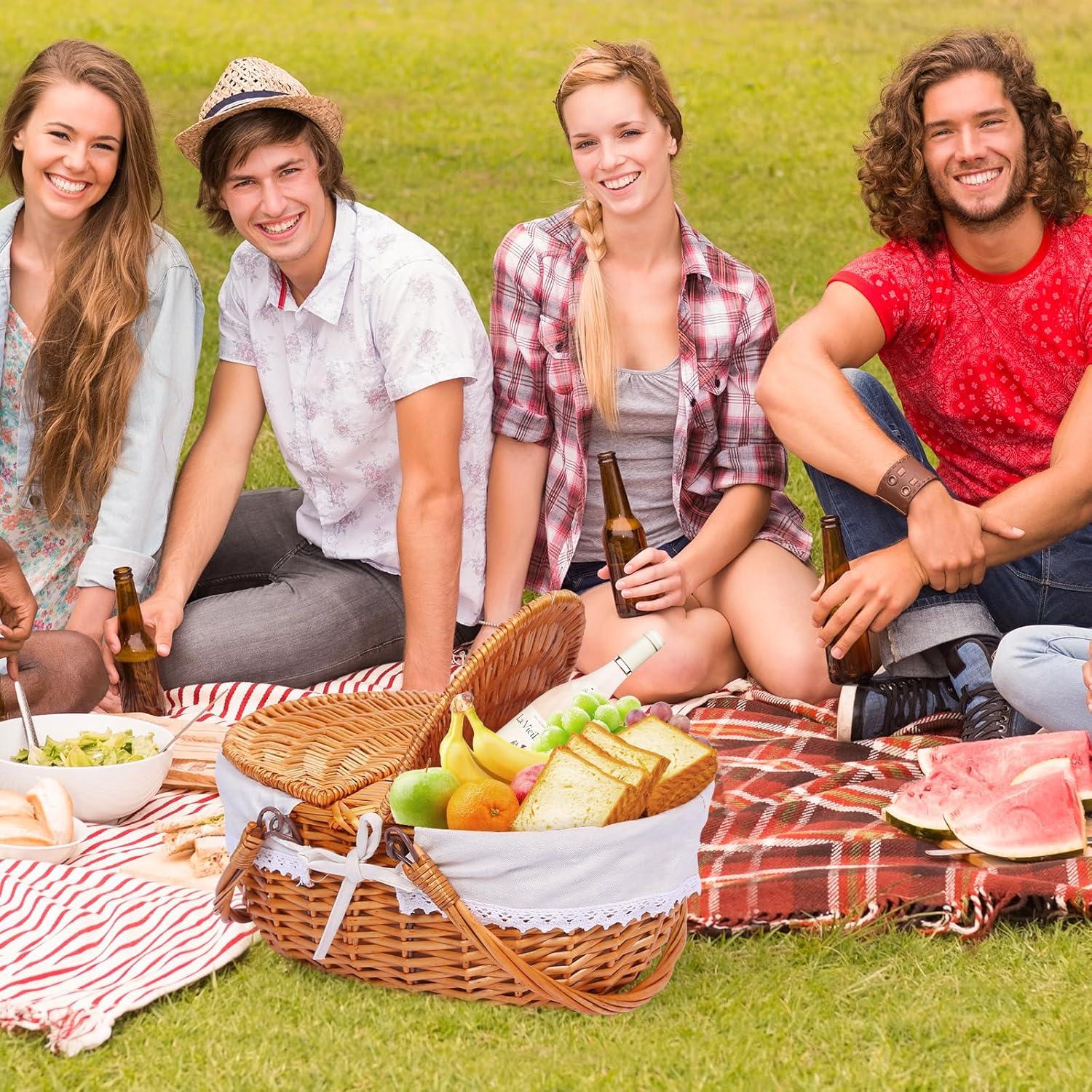 Cesta de Picnic de Mimbre HYBDAMAI para 4 Personas con Cubiertos